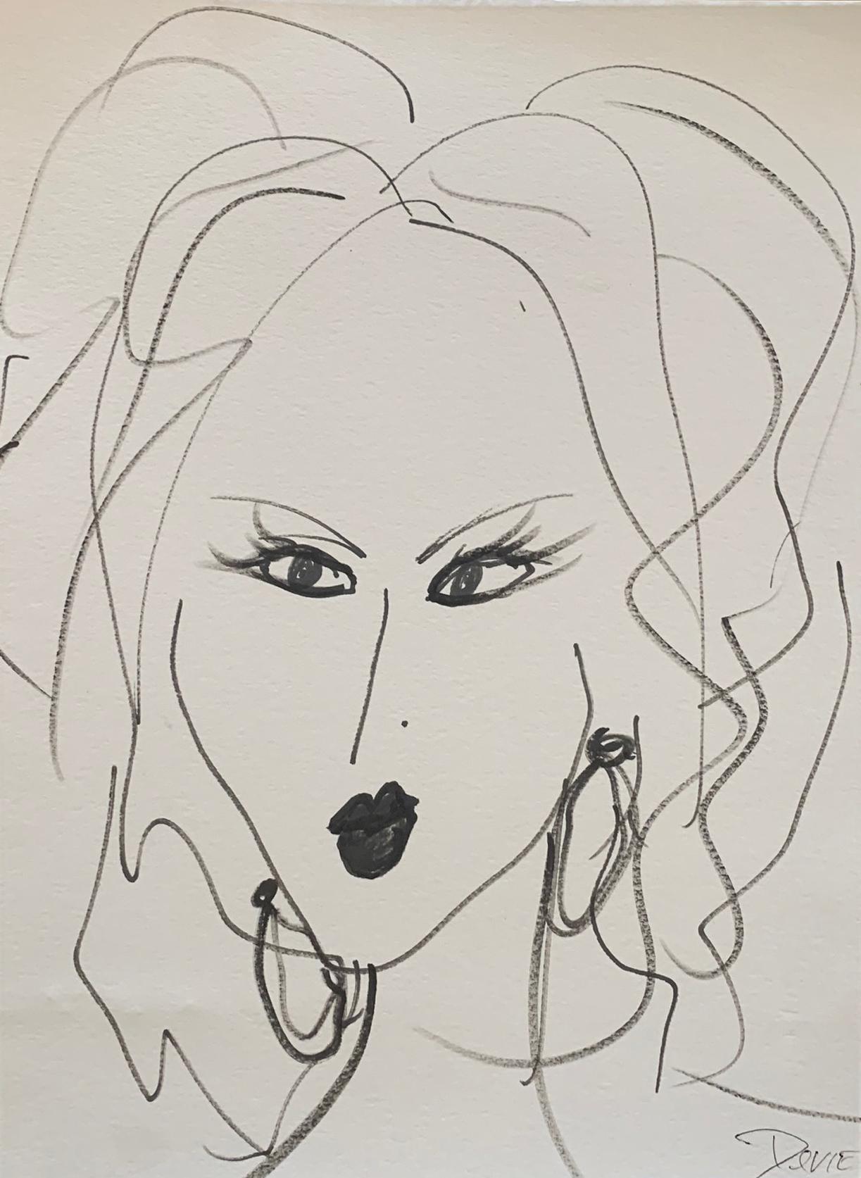 Portrait di Devie Elzafon - "Senza titolo" Disegno originale Ritratto di donna  Inchiostro su carta di Devie