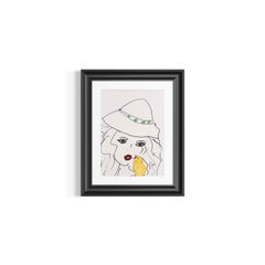 "Green Hat, Yellow Bird" - Soft Minimalist Portrait - Woman with Yellow Bird