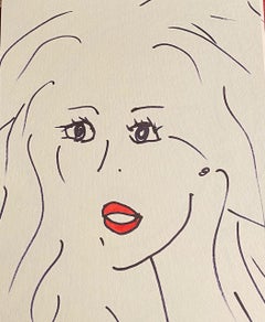 "Red Lips" Ink & acrylic Original  Drawing on handmade Paper, 21" x 17" by Devie