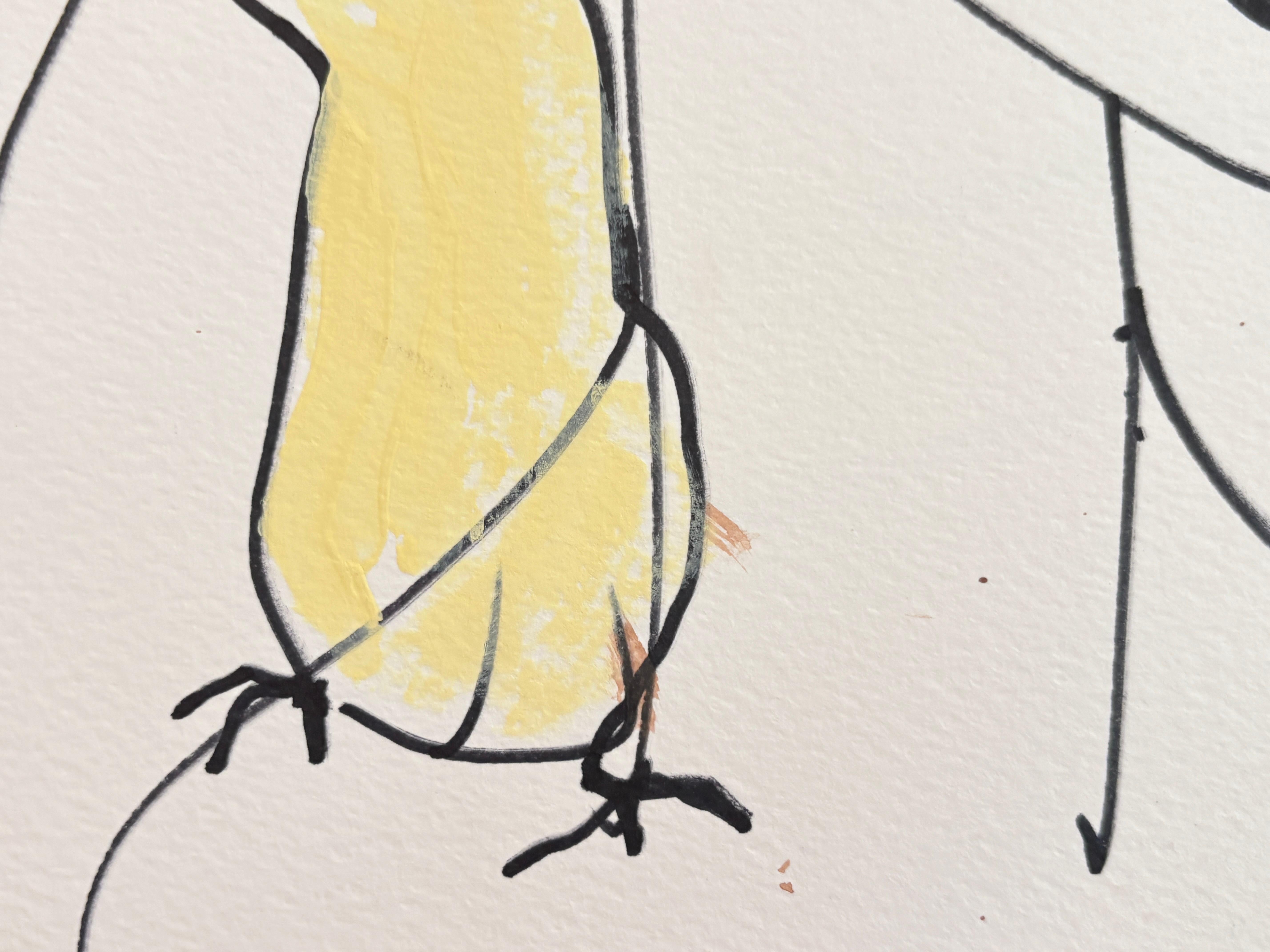 Acrylique « Femme et oiseau »  Portrait à l'encre et à l'encre  Dessin d'origine sur papier  par  Devie en vente 10