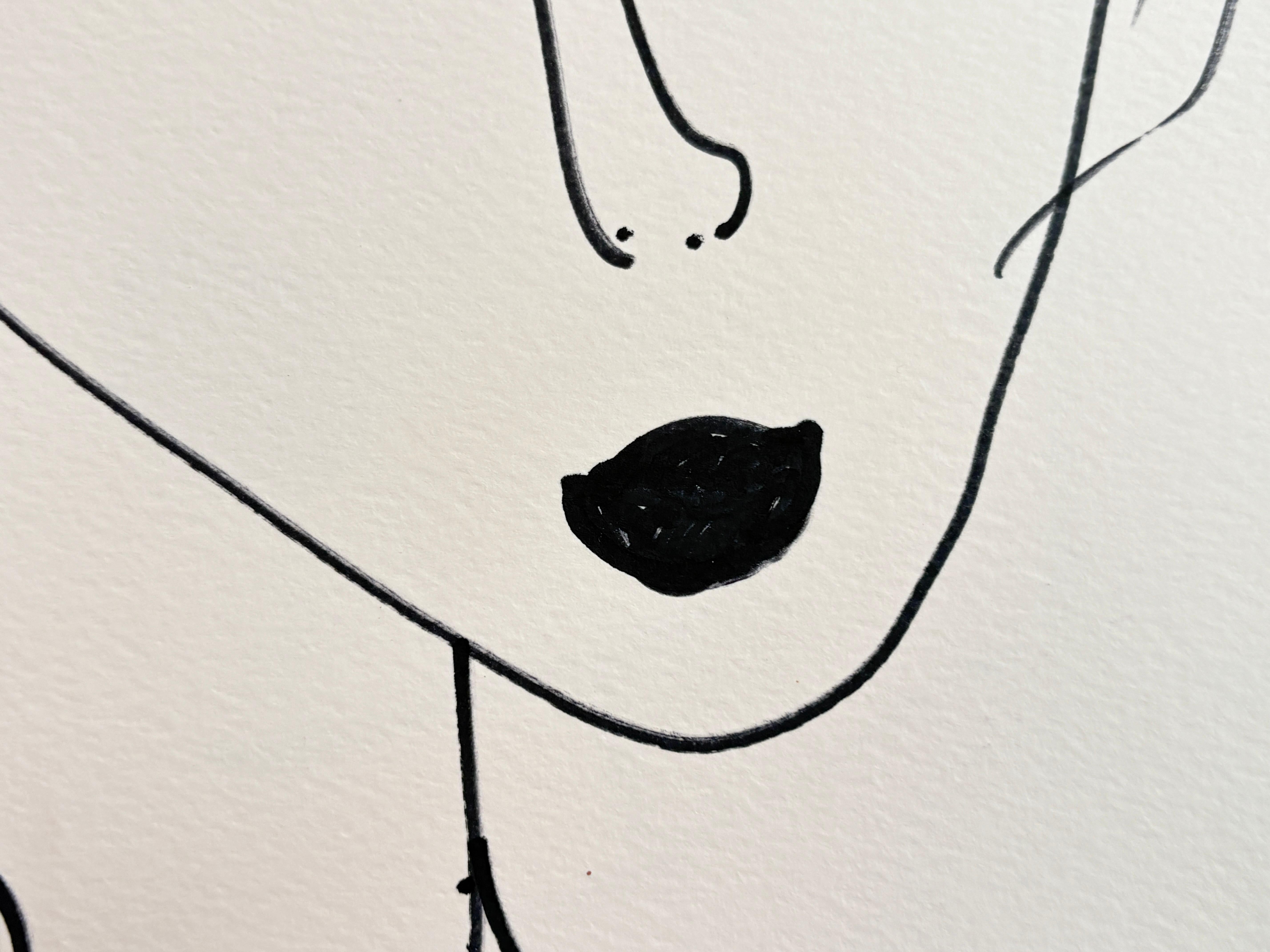 Acrylique « Femme et oiseau »  Portrait à l'encre et à l'encre  Dessin d'origine sur papier  par  Devie en vente 8