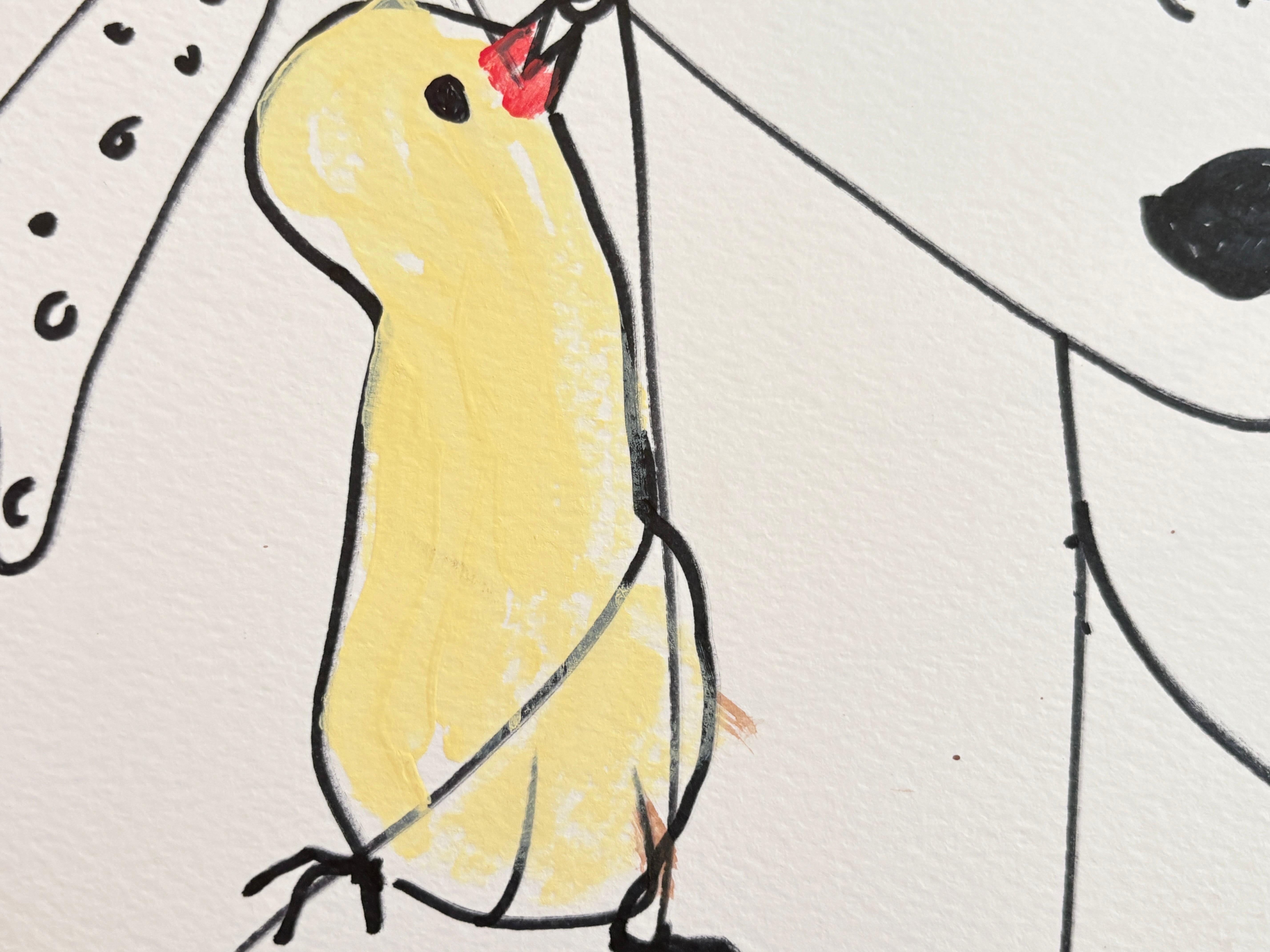 Acrylique « Femme et oiseau »  Portrait à l'encre et à l'encre  Dessin d'origine sur papier  par  Devie en vente 6