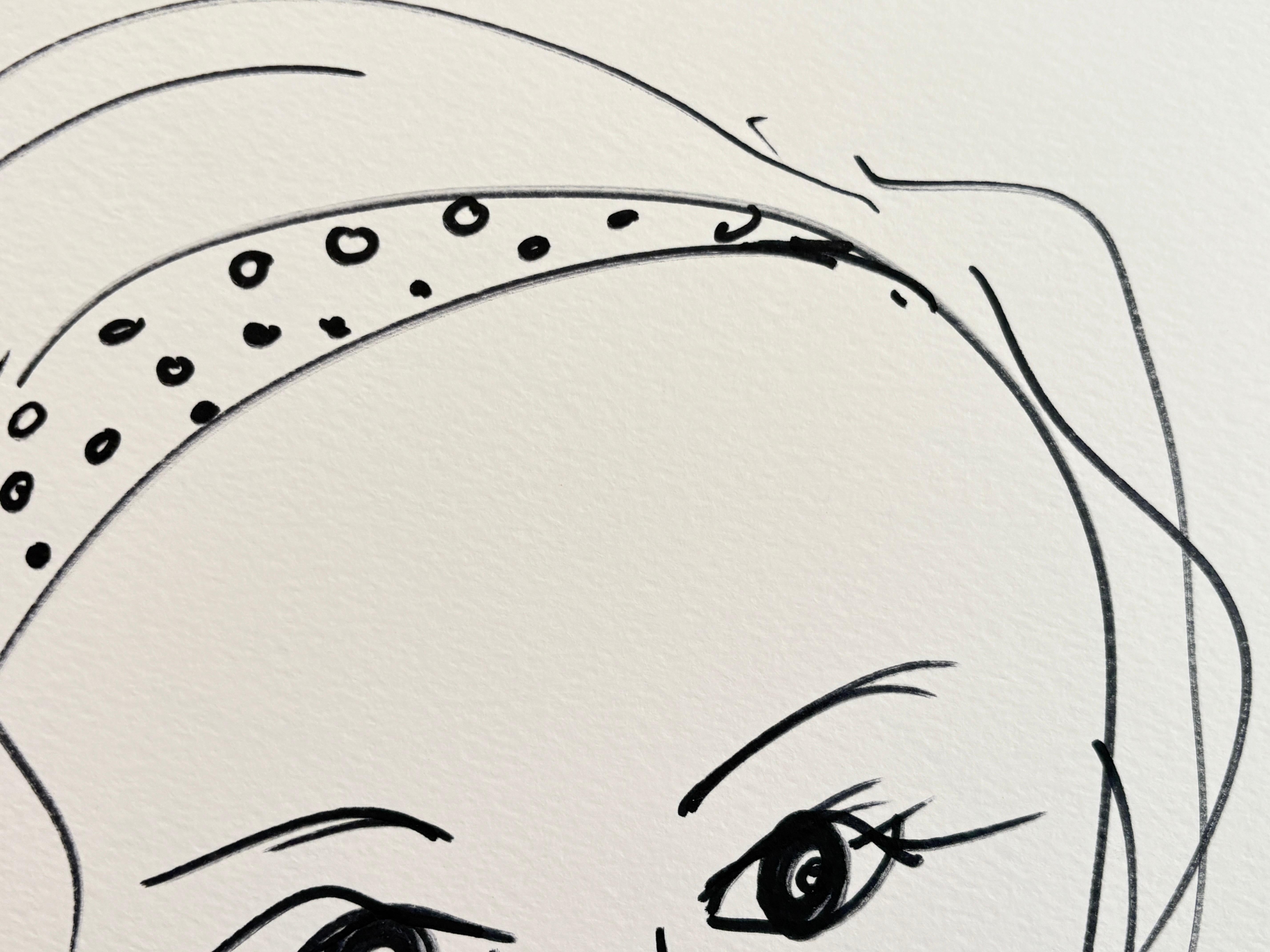 Acrylique « Femme et oiseau »  Portrait à l'encre et à l'encre  Dessin d'origine sur papier  par  Devie en vente 1