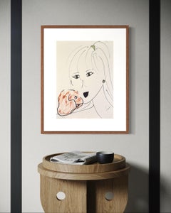 "Tenderness" - Modern Minimalist Portrait of a Woman and Dog - Ink on Peper