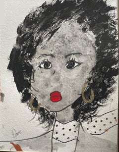 "Jamaican Girl" pen & ink & acrylic on paper, framed by Devie