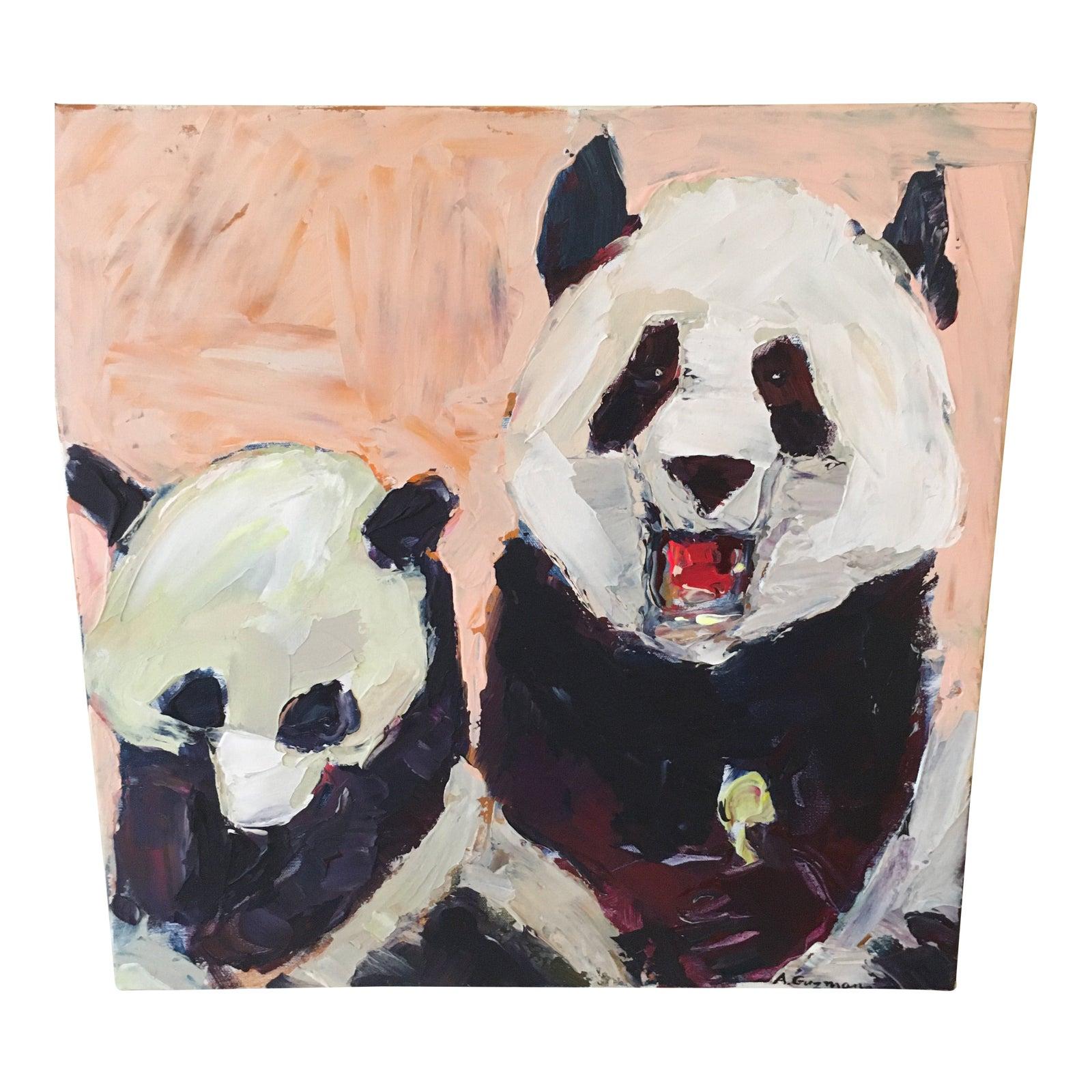 Ana Guzman  Animal Painting - Panda Painting Zoo Atlanta Signed Original 
