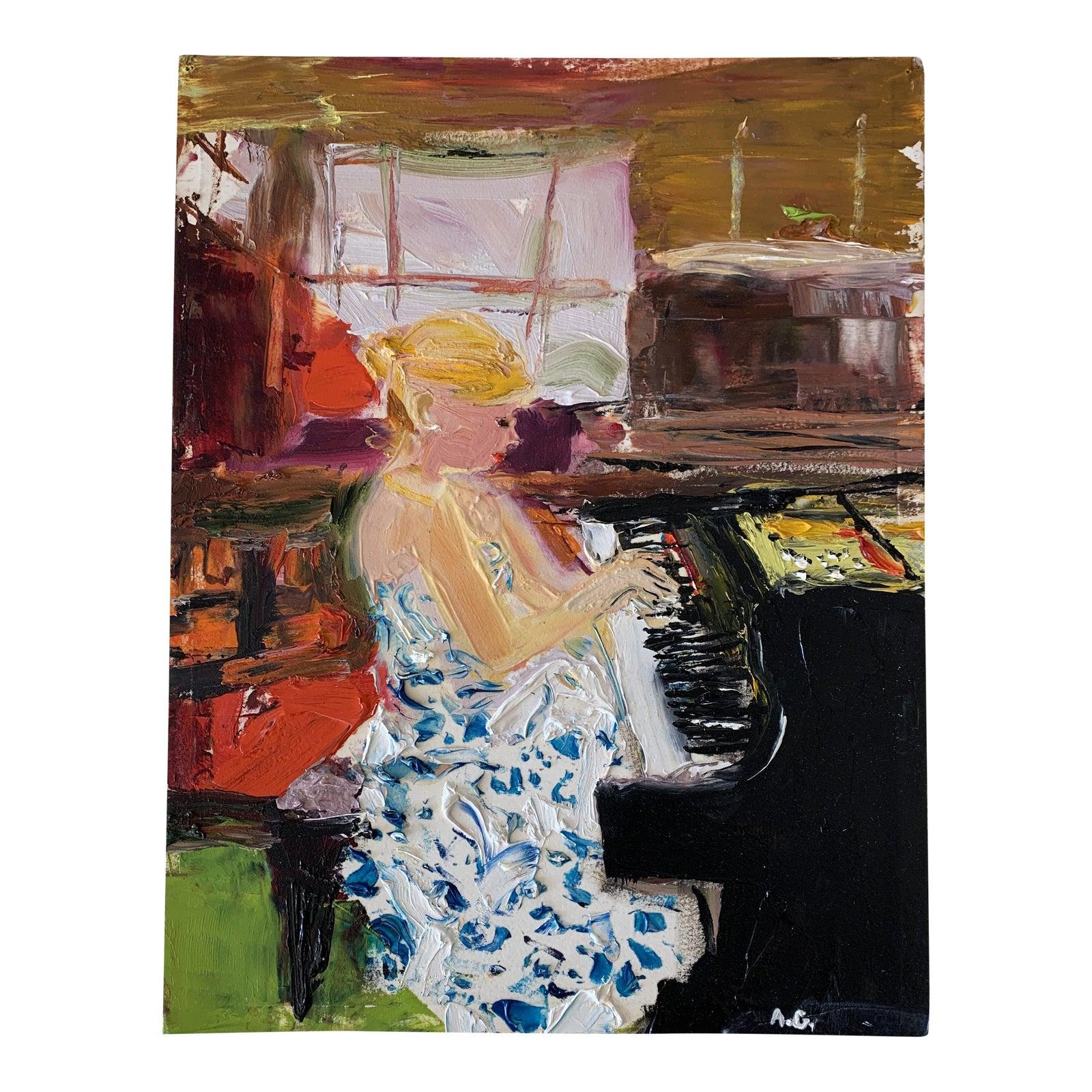 Ana Guzman  Portrait Painting - Lady On Piano Oil Painting
