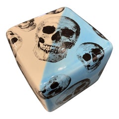 Contemporary Ceramic Wall Cube with Skull Decal 