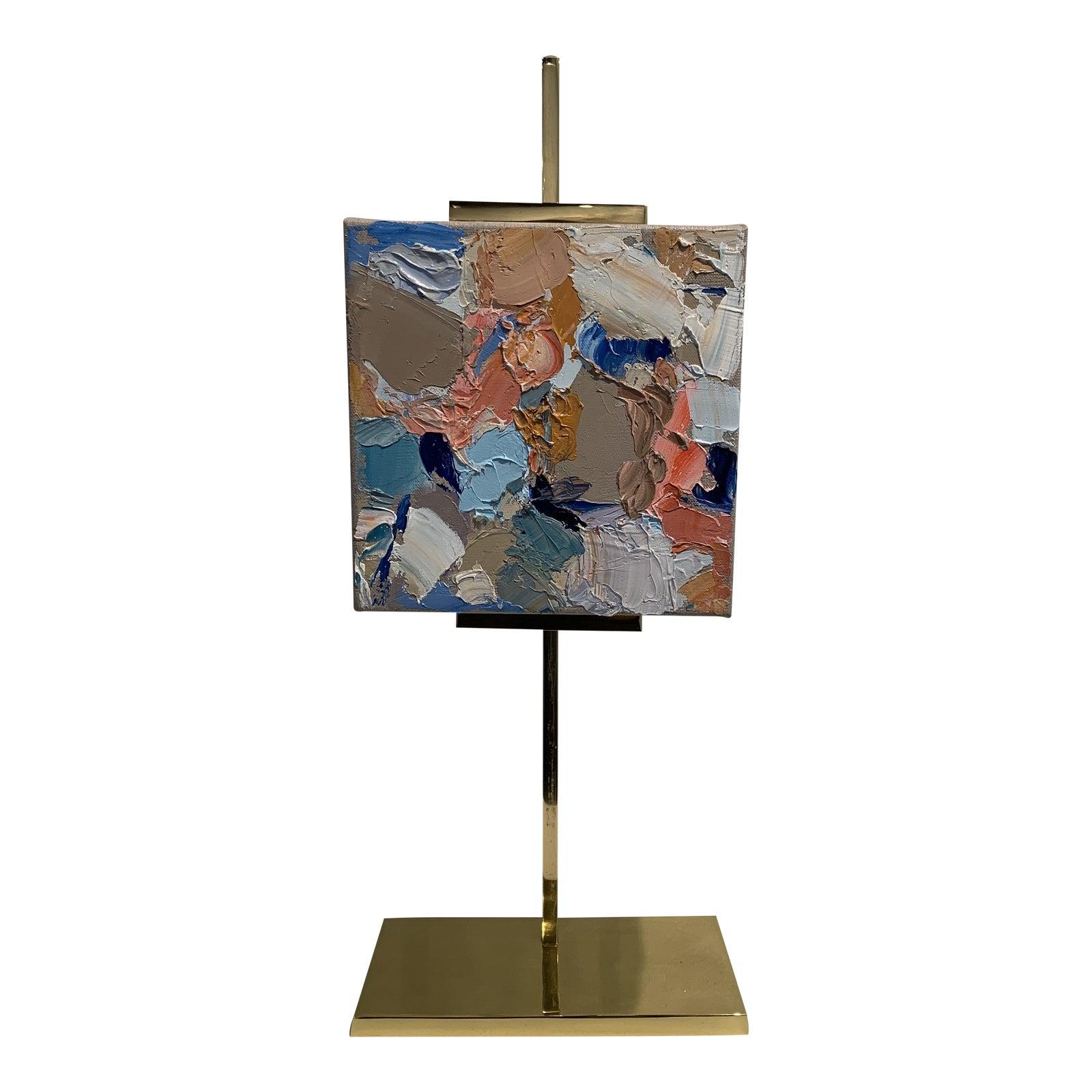 Stephanie Wheeler Abstract Painting - Abstract Mini Oil on Brass Gold Easel 