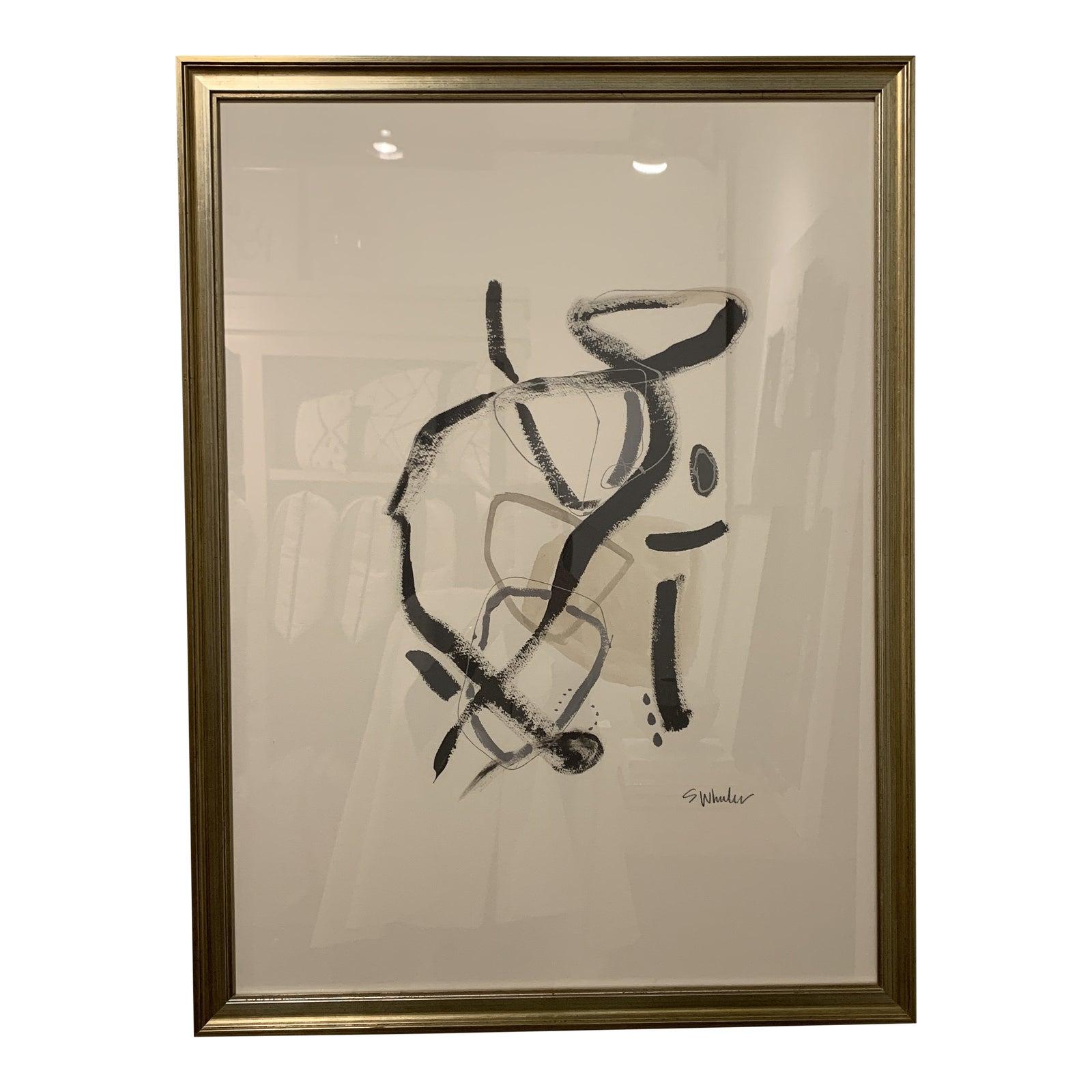 Unknown Abstract Painting - Soft Gestural Series Framed