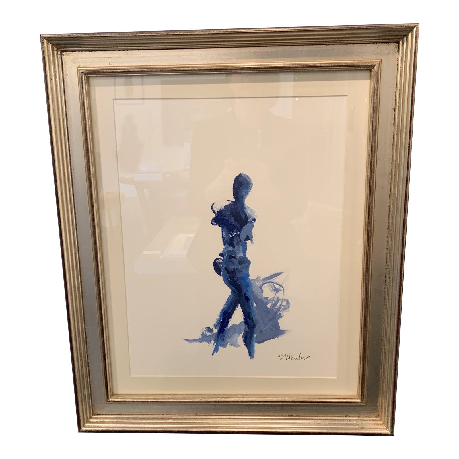 Stephanie Wheeler Nude Painting - Navy Blue Nude Framed by S Wheeler 