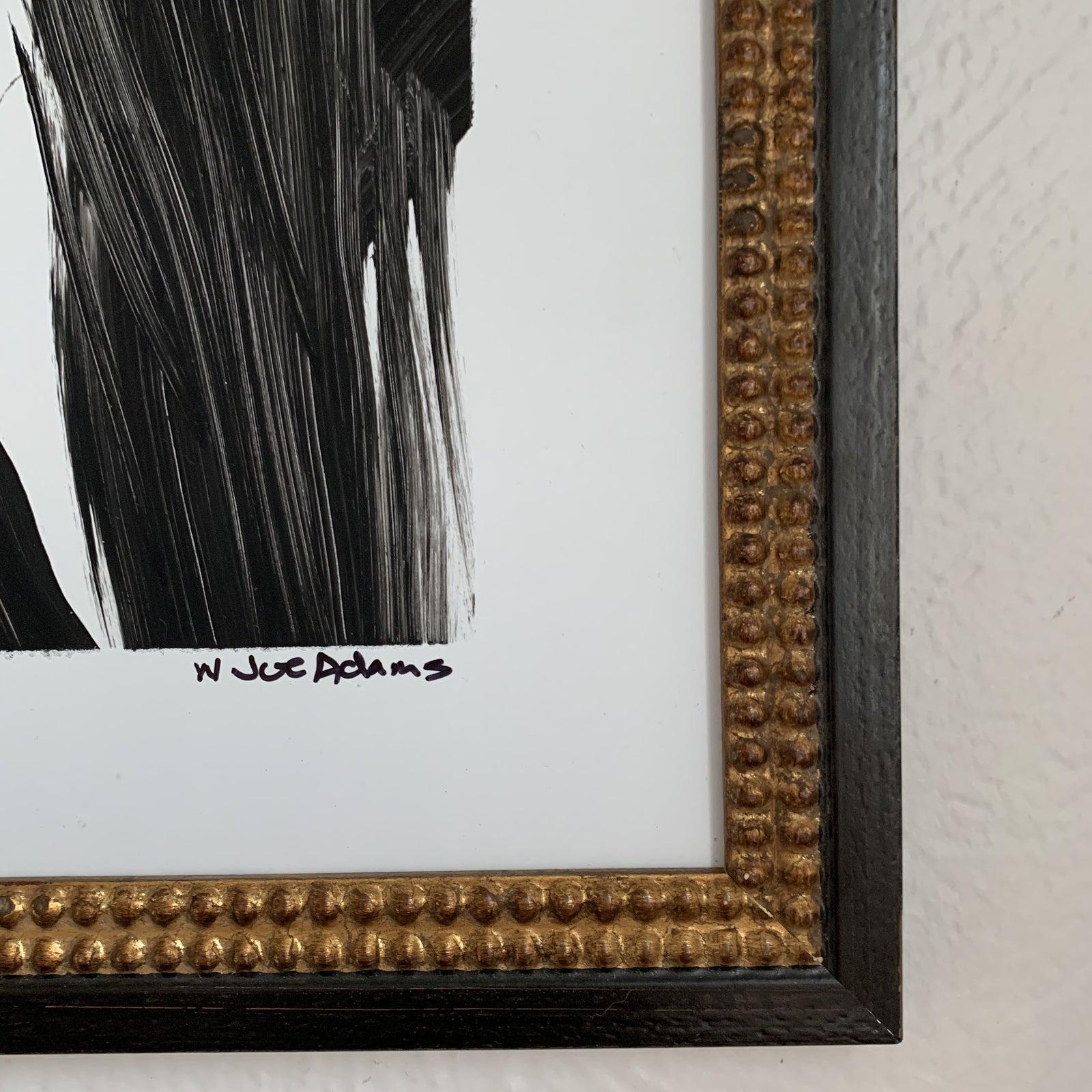 Vintage Signed Abstract on Panel by Joe Adams 
Signed on the right front. The frame is gold with black (vintage) 
Great Franz Kline inspired mini art 