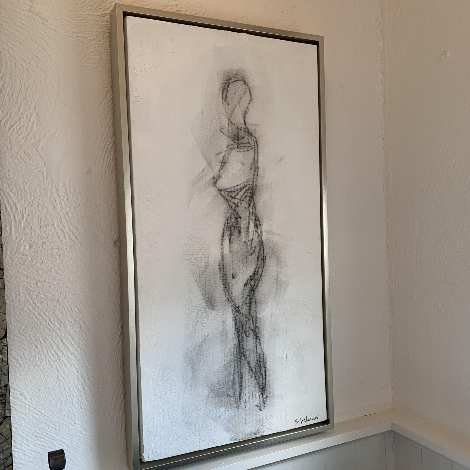 Framed Nude Painting on Canvas - Gray Figurative Art by Stephanie Wheeler