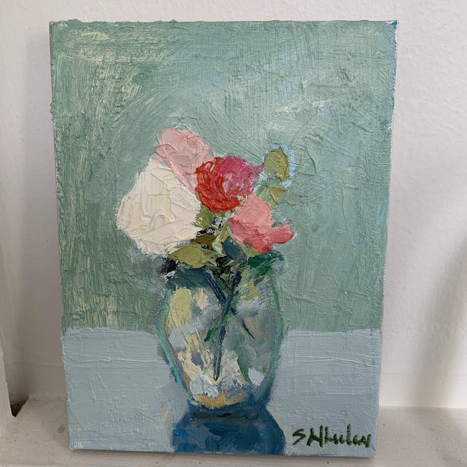 Mini Floral Oil Paintings by S Wheeler - Gray Still-Life Painting by Stephanie Wheeler