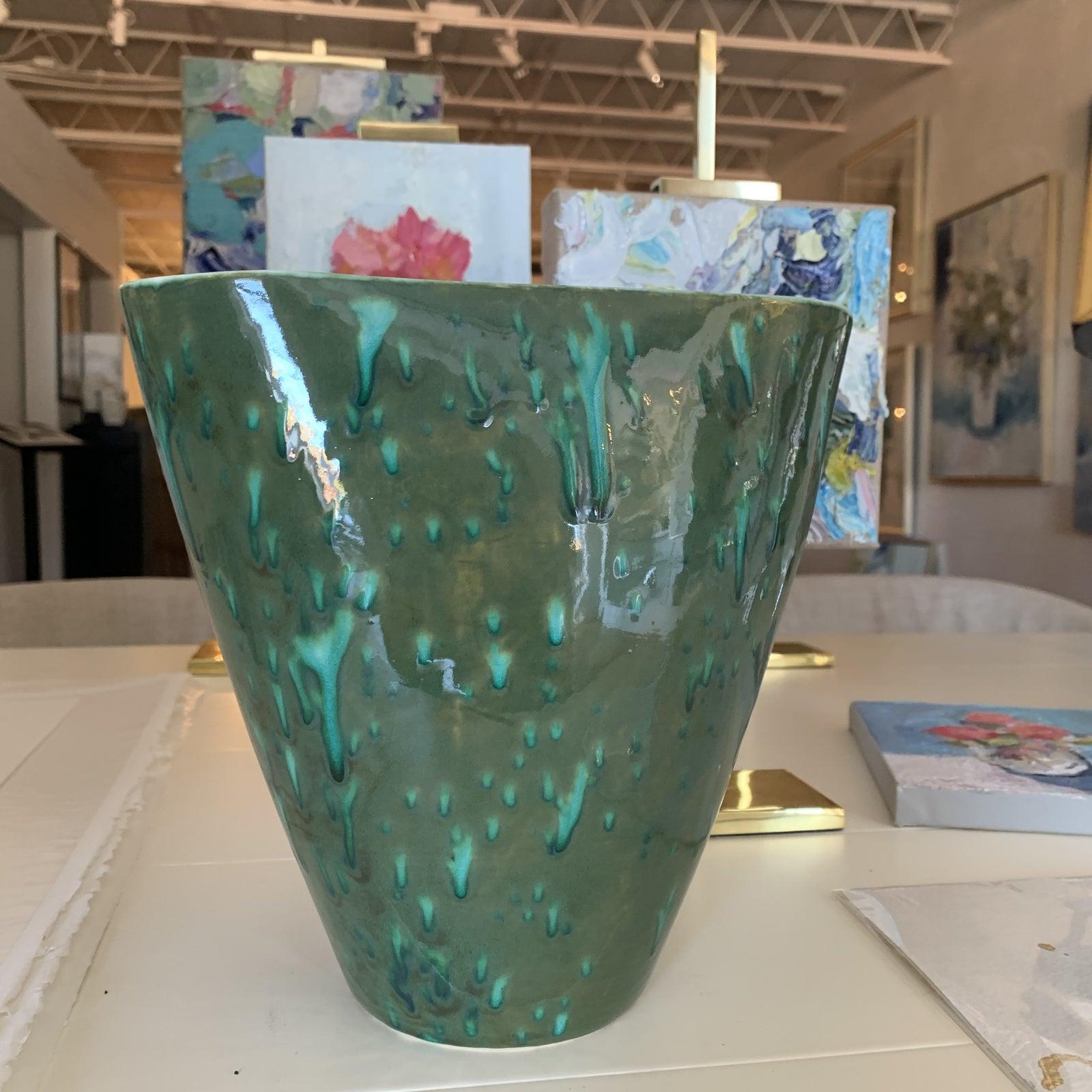 Handmade Green Pottery piece by artist, Stephanie Wheeler
Glazed Finish with Green Tones
Signed on the Base