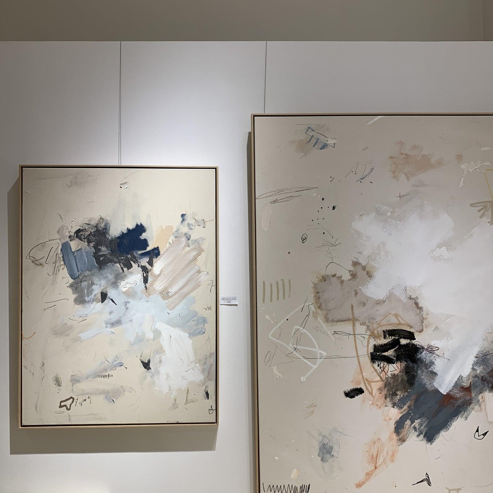 Hayden Alexander Abstract on Canvas
Professionally framed in natural wood loater frame
Signed on the reverse
Pale peach , pink  , blues , whites and blacks. Very subtle relaxing painting. 

