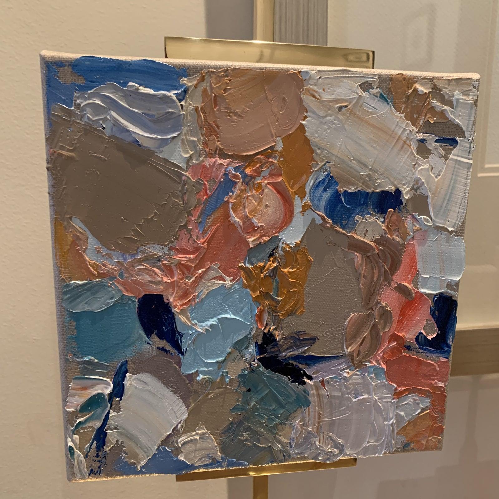 Abstract Mini Oil on Brass Gold Easel  - Painting by Stephanie Wheeler