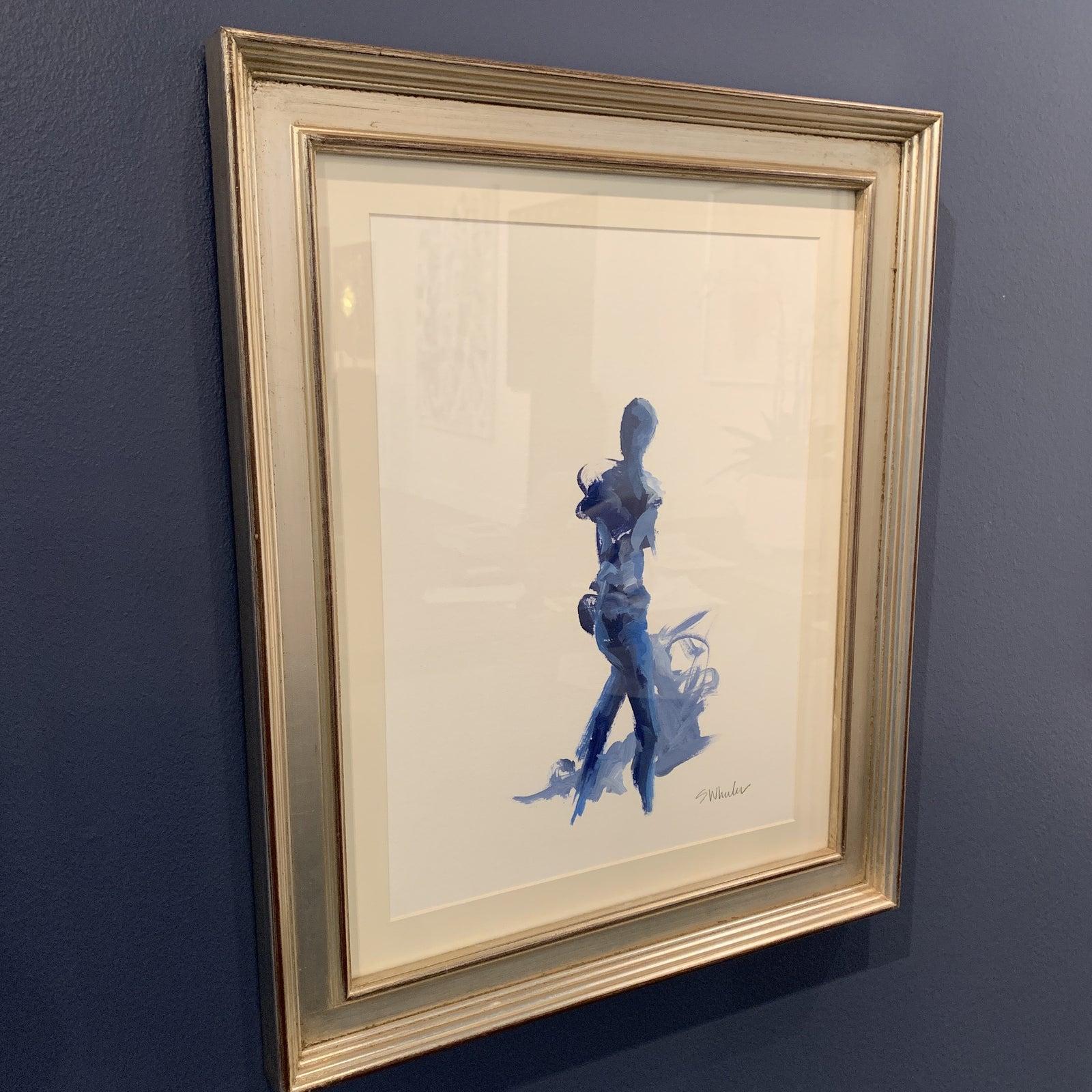 Navy Blue Nude Framed by S Wheeler  - Painting by Stephanie Wheeler