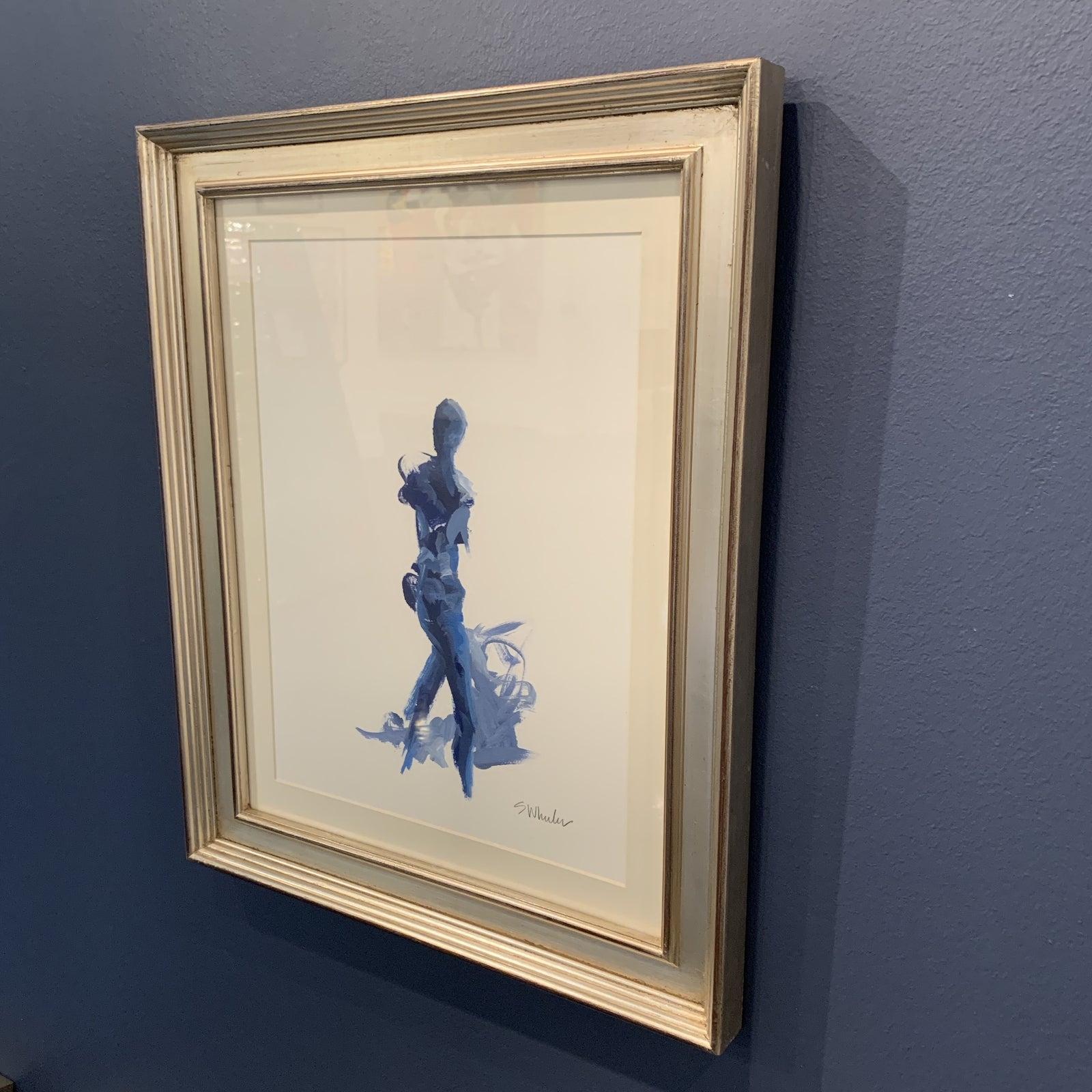 Navy Blue Nude Framed by S Wheeler  - Contemporary Painting by Stephanie Wheeler