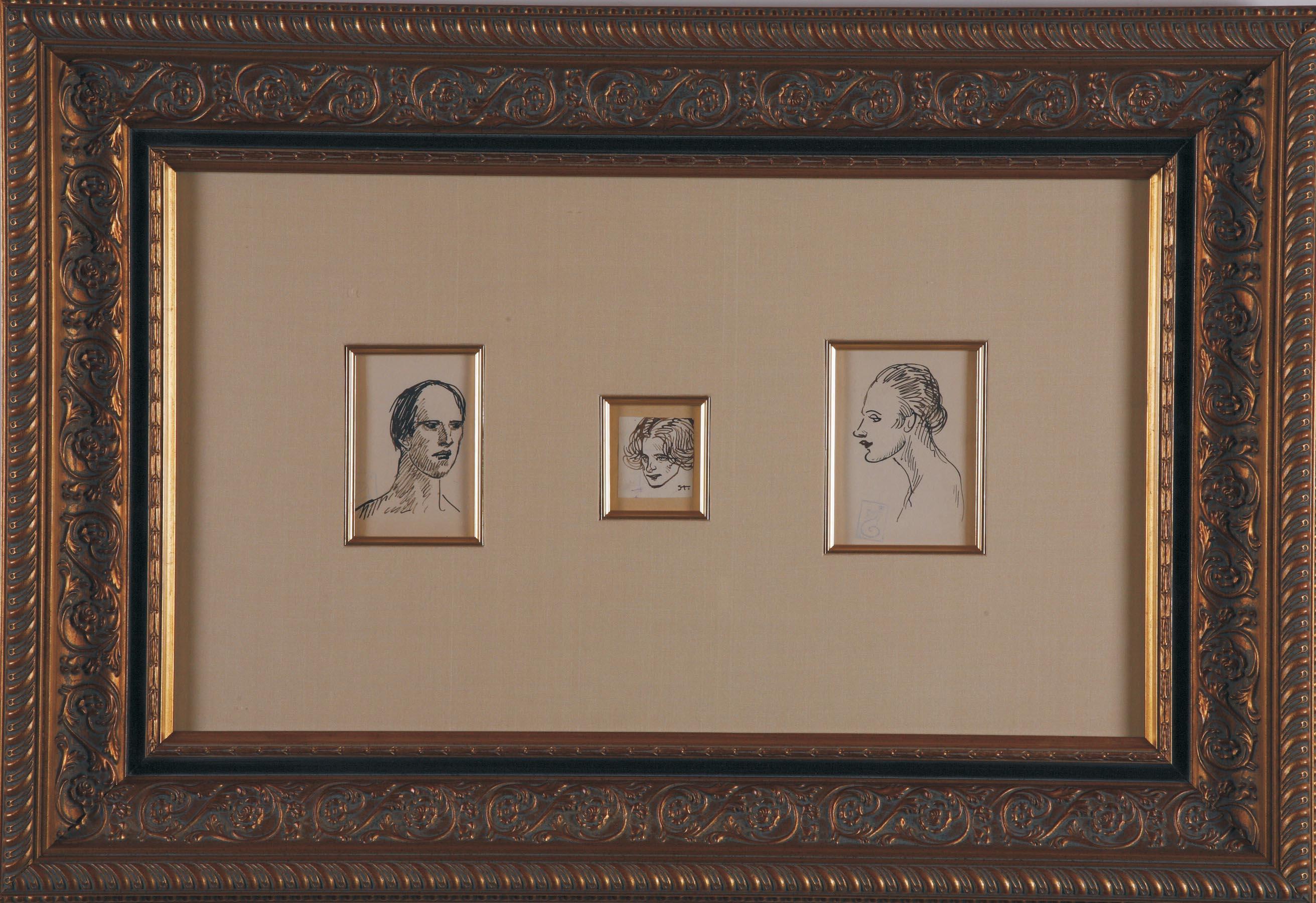Original ink drawings "Trois Portraits" by Steinlen