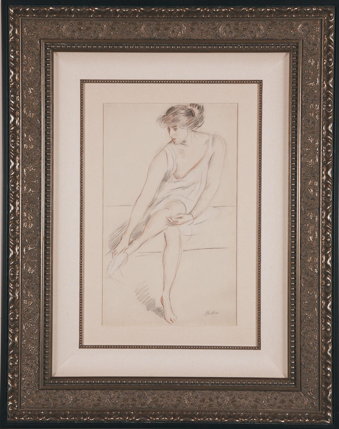Originalzeichnung „Jeune Femme Assise“ von Paul Cesar Helleu, um 1910