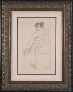 Antique Original Drawing "Jeune Femme Assise" by Paul Cesar Helleu, c. 1910