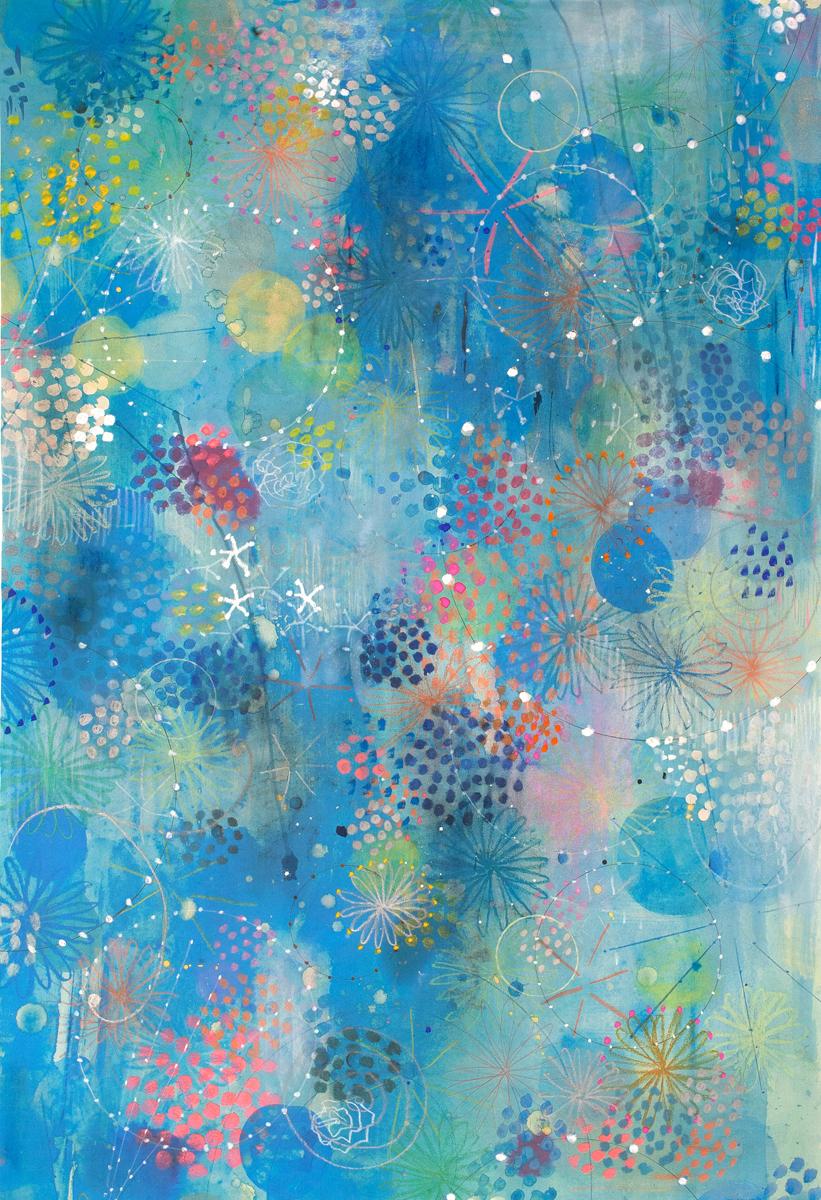 Daru Jung Hyang Kim Abstract Drawing - Blue Flutter 3