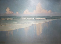 Antique Beach scene with waves and clouds