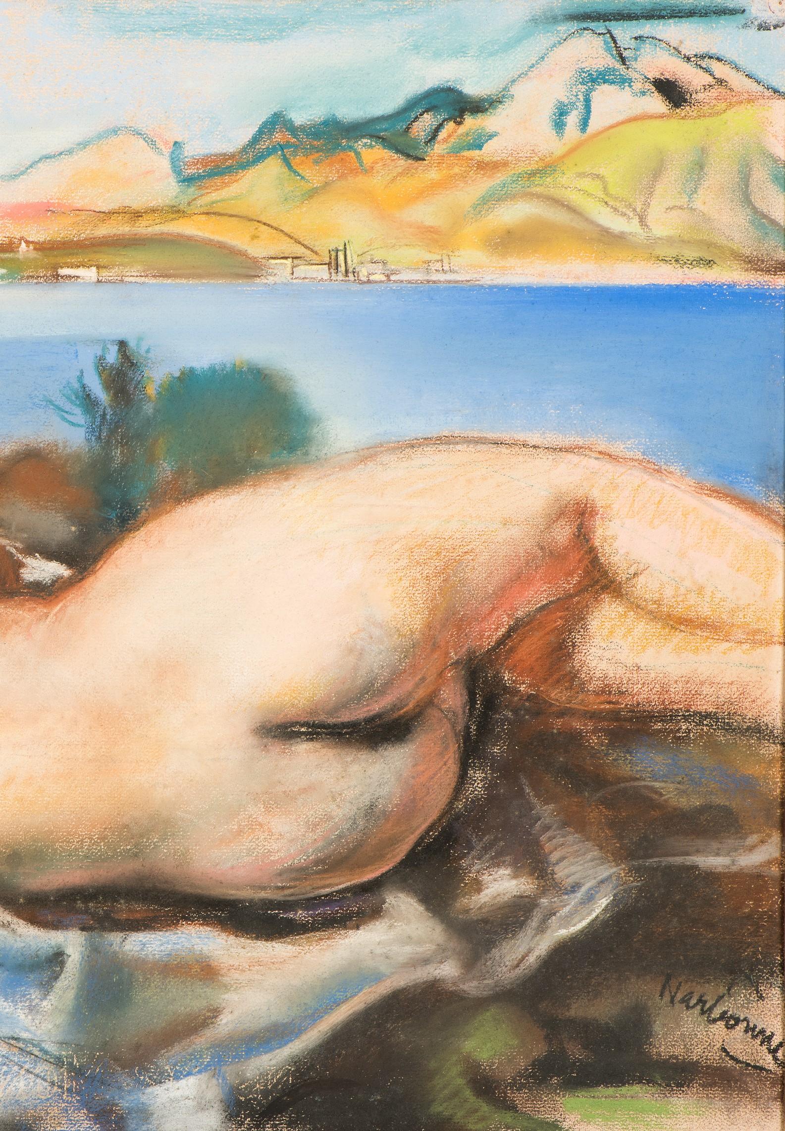 Nude in a landscape - Painting by Eugene Narbonne