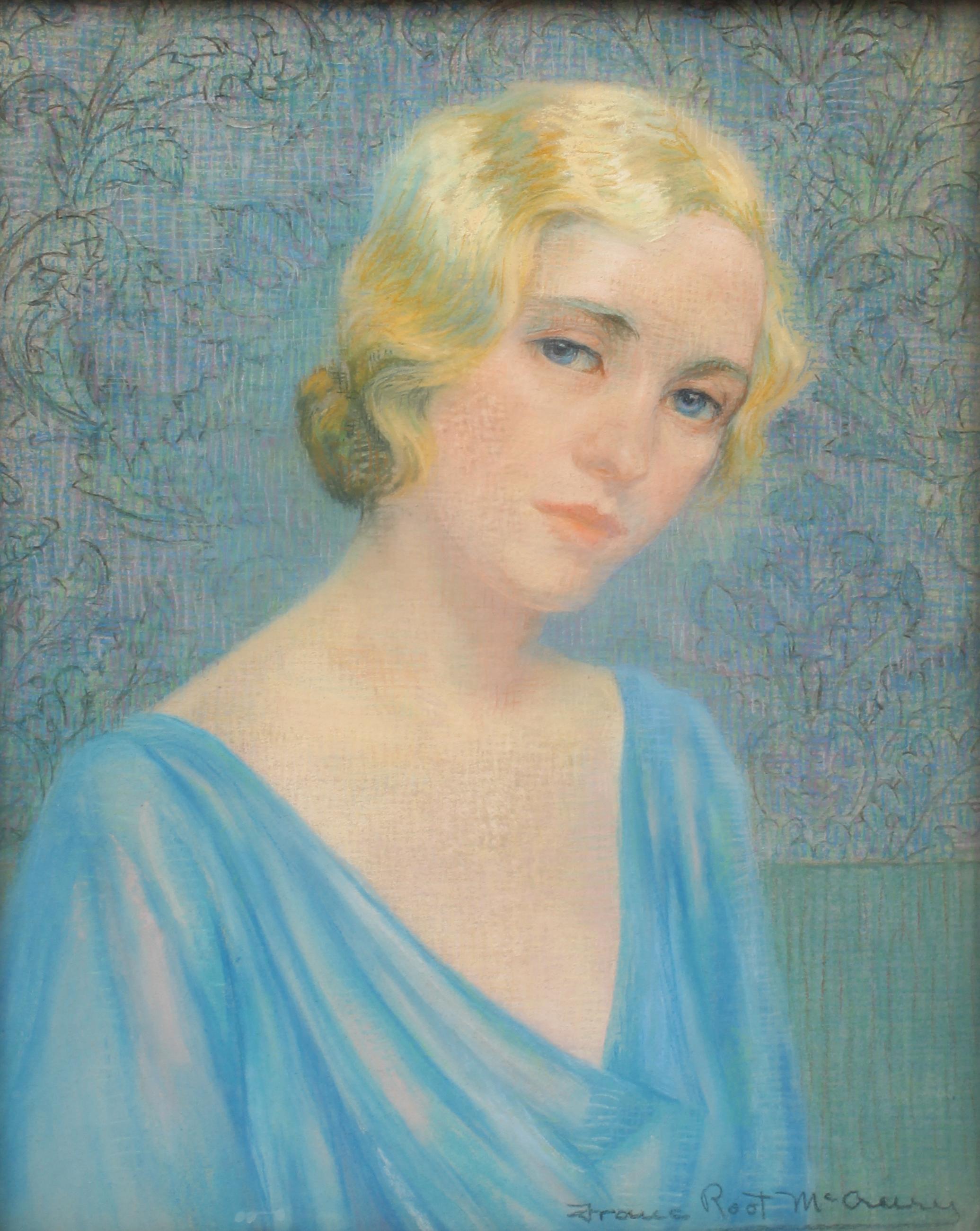 Art-déco-Porträt eines jungen Blondines (Grau), Portrait, von Franc Root McCreery
