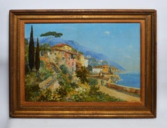 Antique Impressionist Italian Coastal Landscape Oil Painting by Alois Arnegger