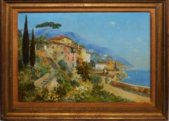 Antique Impressionist Italian Coastal Landscape Oil Painting by Alois Arnegger