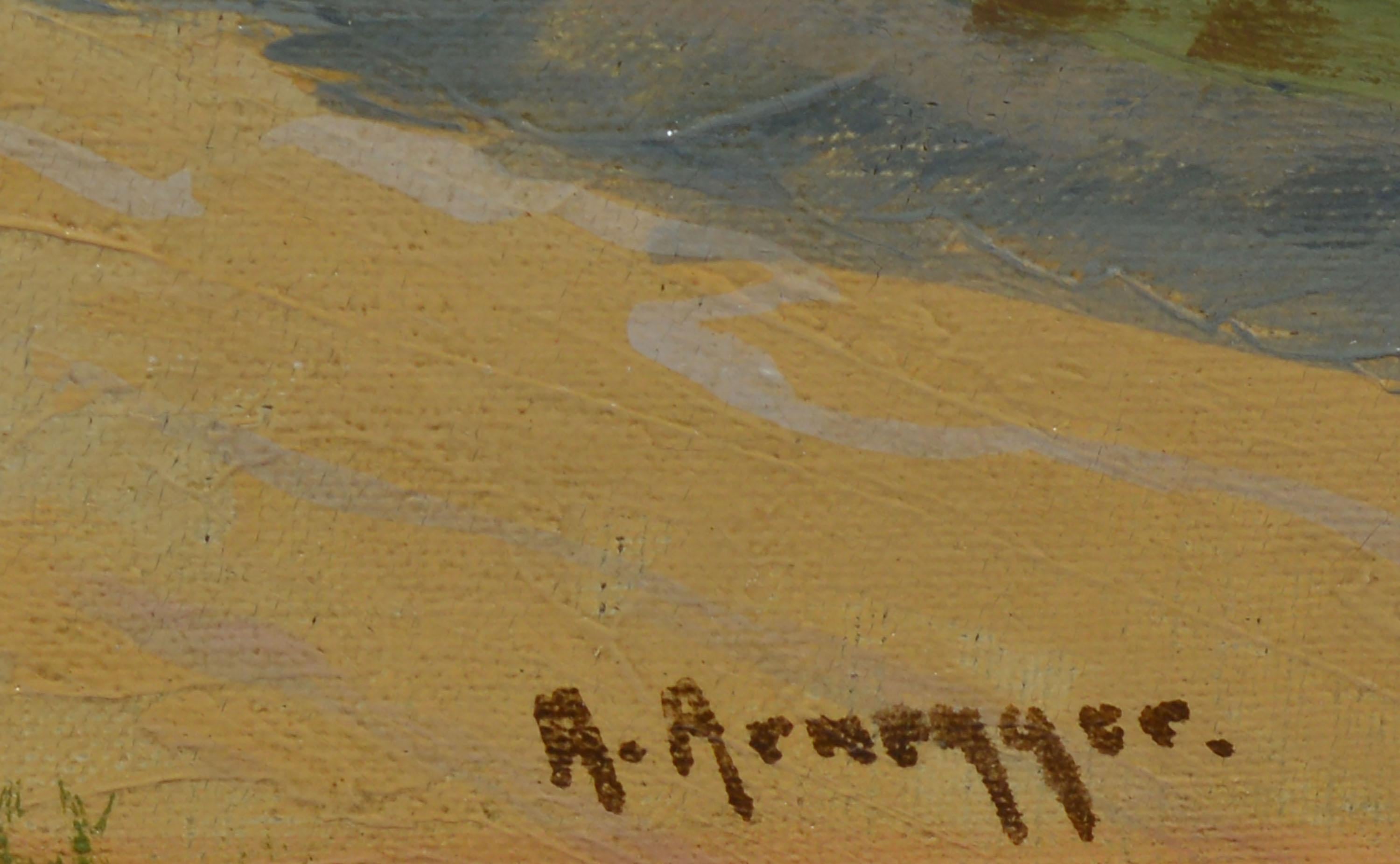 Antique Impressionist Italian Coastal Landscape Oil Painting by Alois Arnegger 2