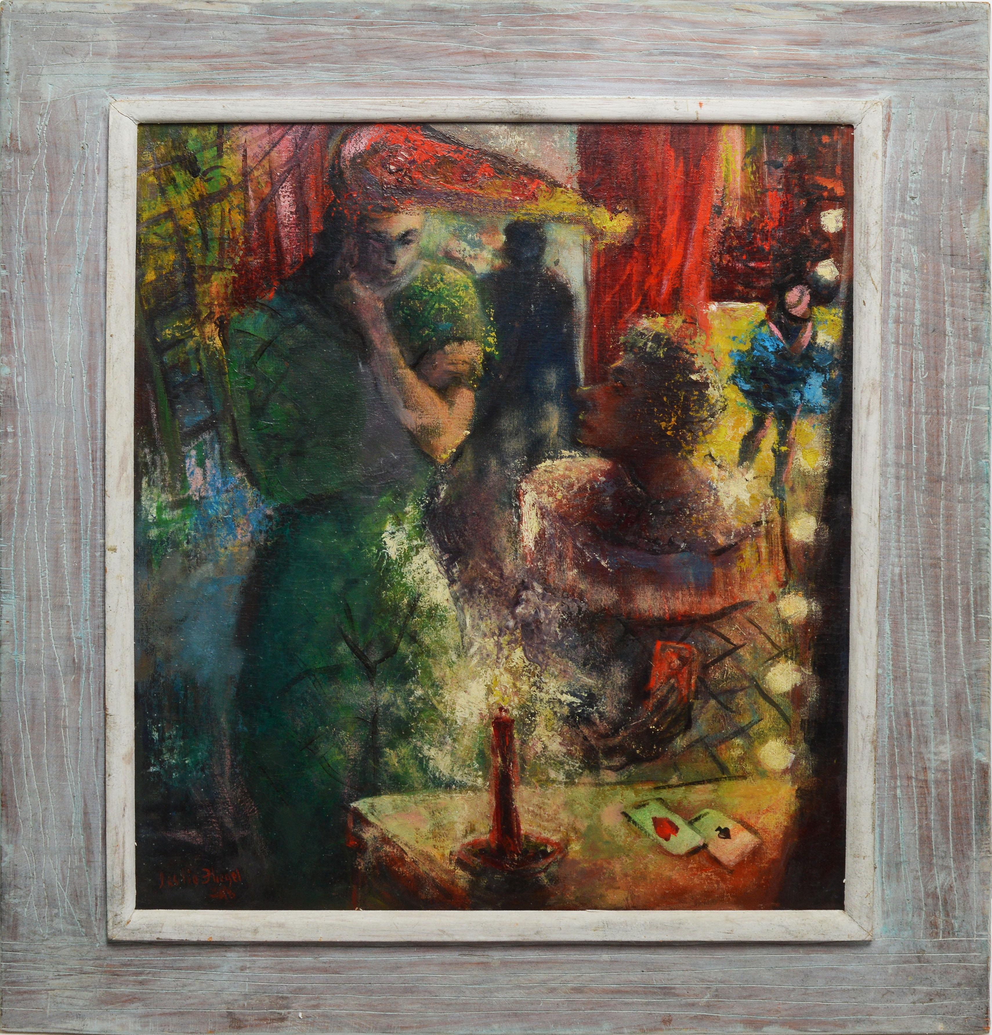 The Fortune Teller by Leslie Hiegel Antique American Modernist Oil Painting 1