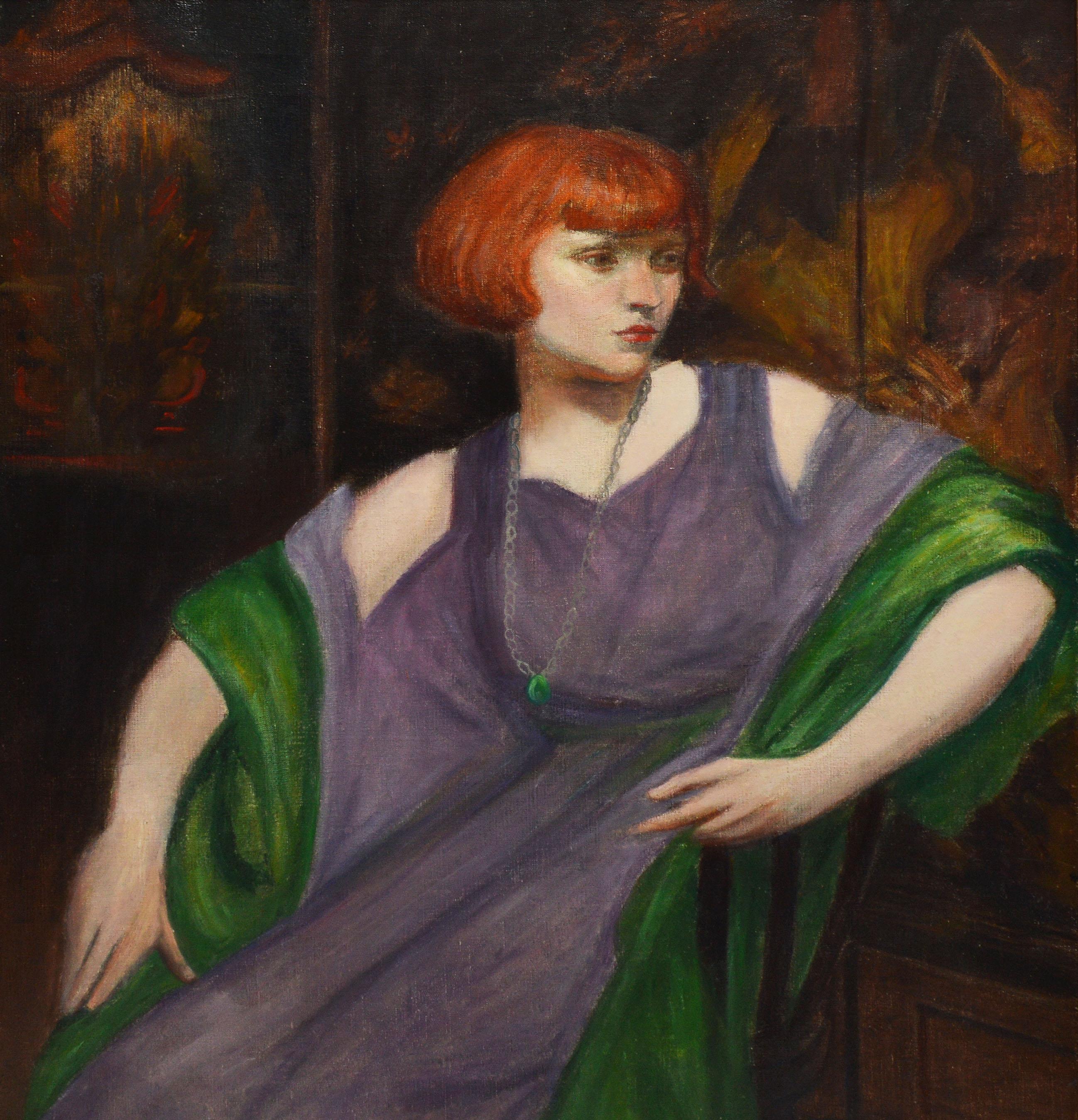 Antique Oil Painting, WPA Modernist Portrait of a Woman by Joseph Lichtenauer Jr 1