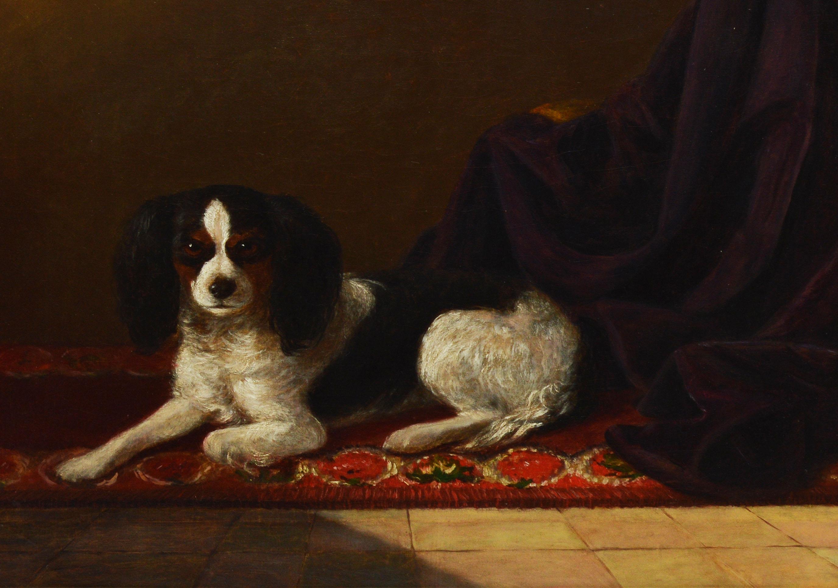English portrait of a Spaniel by Thomas Grimshaw  (1817 - 1875).  Oil on canvas, circa 1850.  Signed lower left.  Displayed in a period giltwood frame.  
