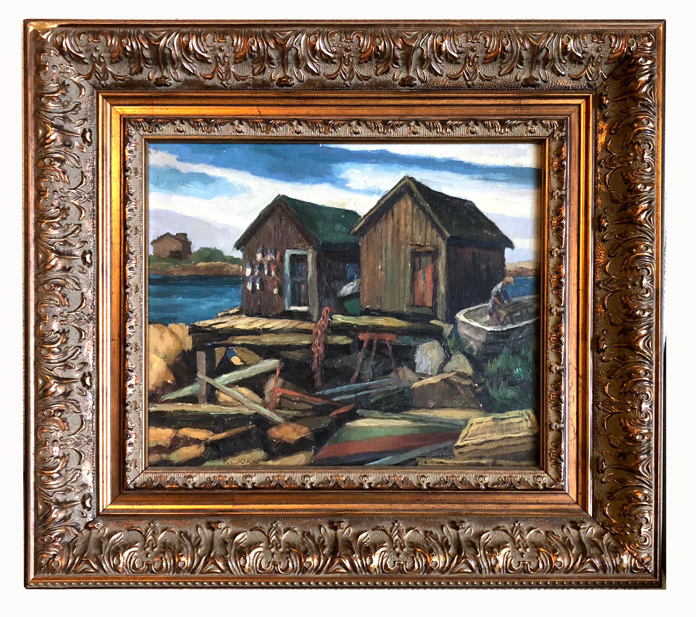 Frank Cohen Kirk Landscape Painting - Fishing Shacks on Star Island, New Hampshire