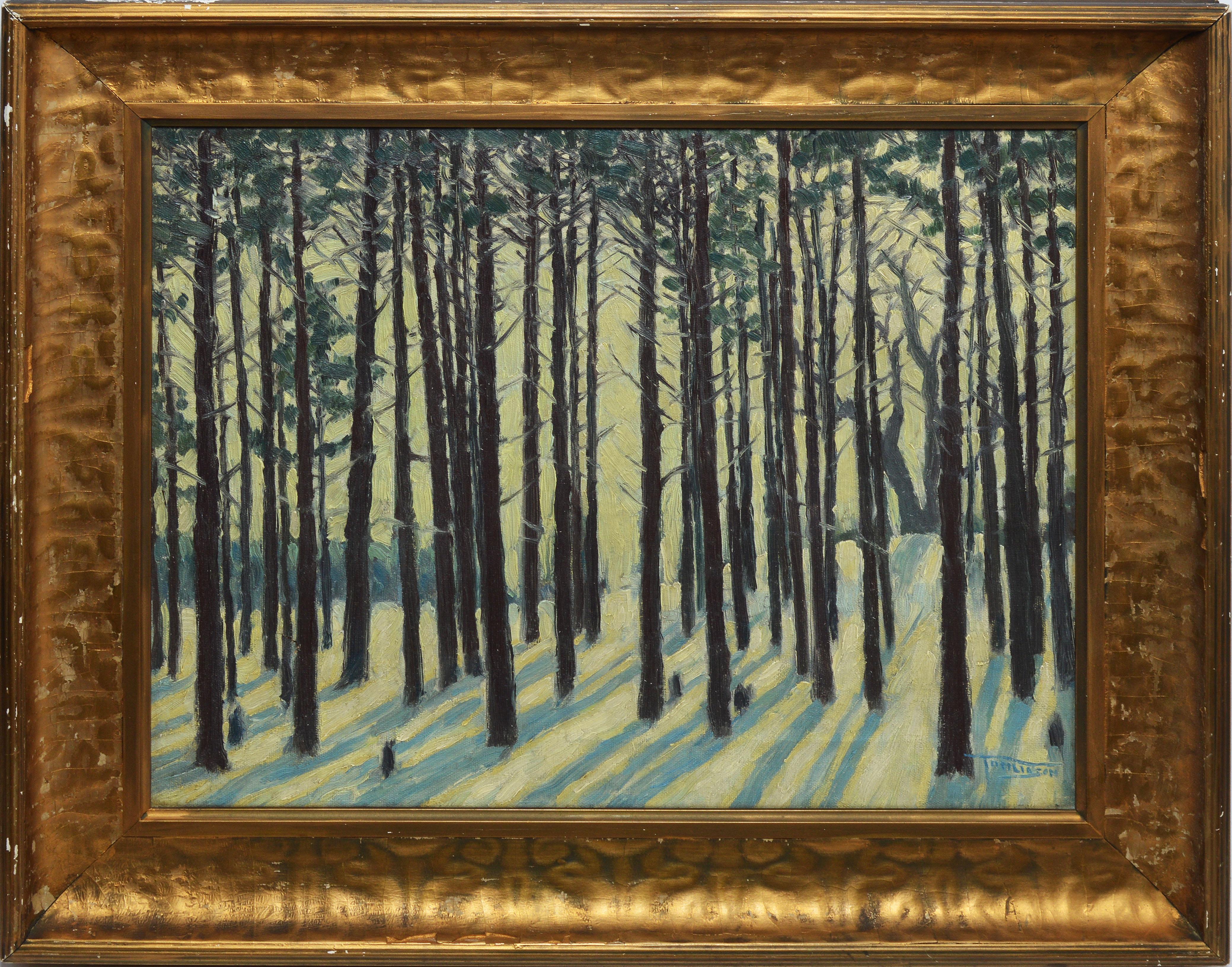 Henry Welling Tomlinson Landscape Painting - Antique Connecticut Winter Forest Impressionist Landscape by Henry W Tomlinson