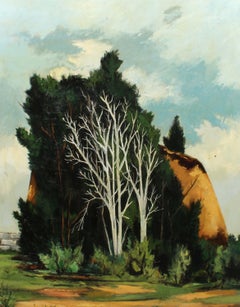 1940 Modernist Figurative Landscape Painting American Hopscotch Surreal
