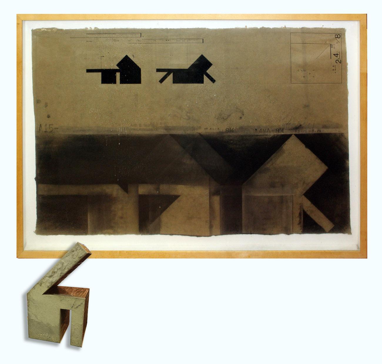 Obra original en técnica mixta sobre papel y escultura de madera del artista estadounidense Andrew Topolski.  Esta pieza está firmada y fechada "82" arriba a la izquierda.

Esta combinación única se creó para una exposición en la Galería de Arte