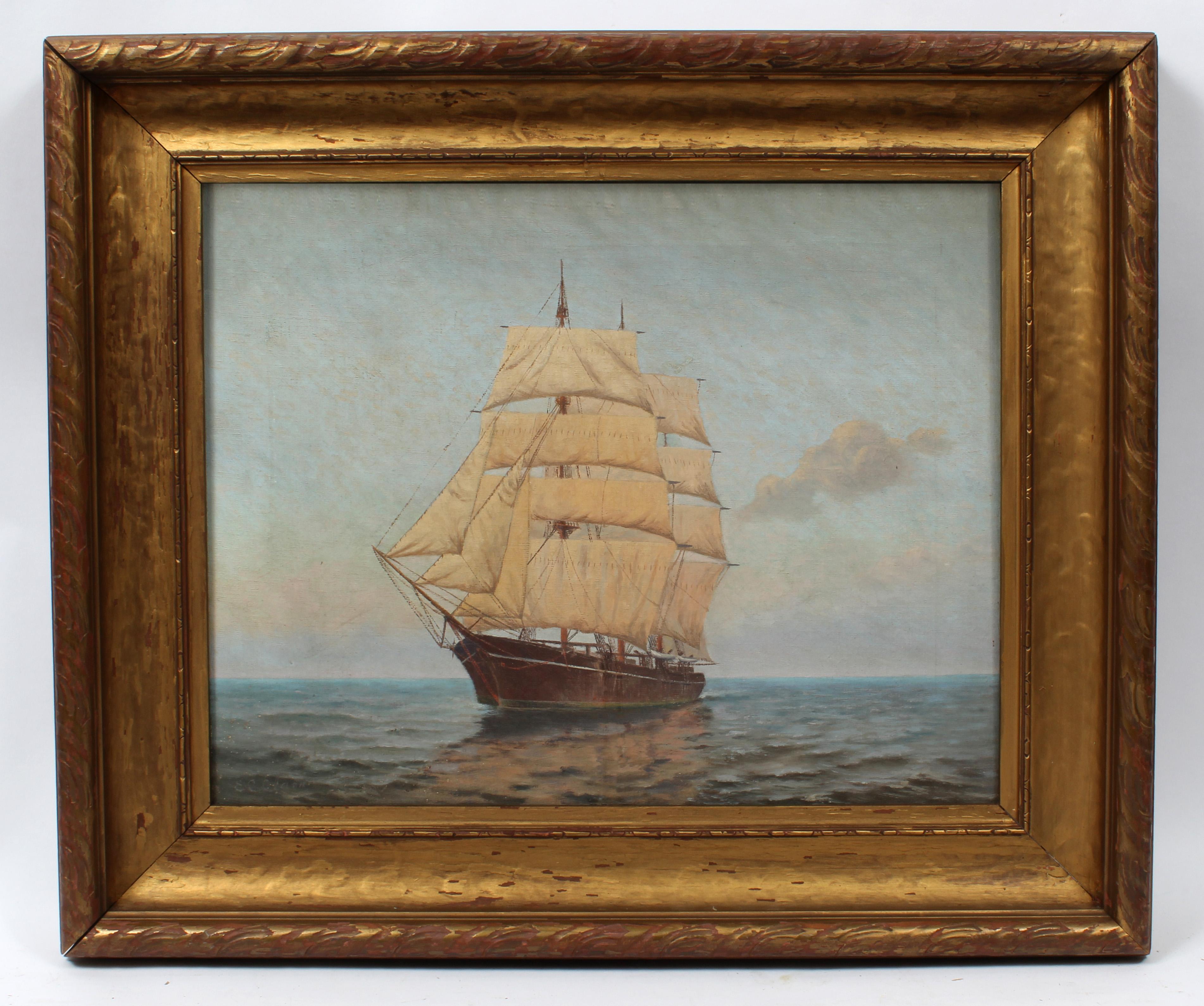 Eliot Candee Clark Figurative Painting - American Seascape 1920's Oil Painting by Elliot Candee Clark Clipper Ship