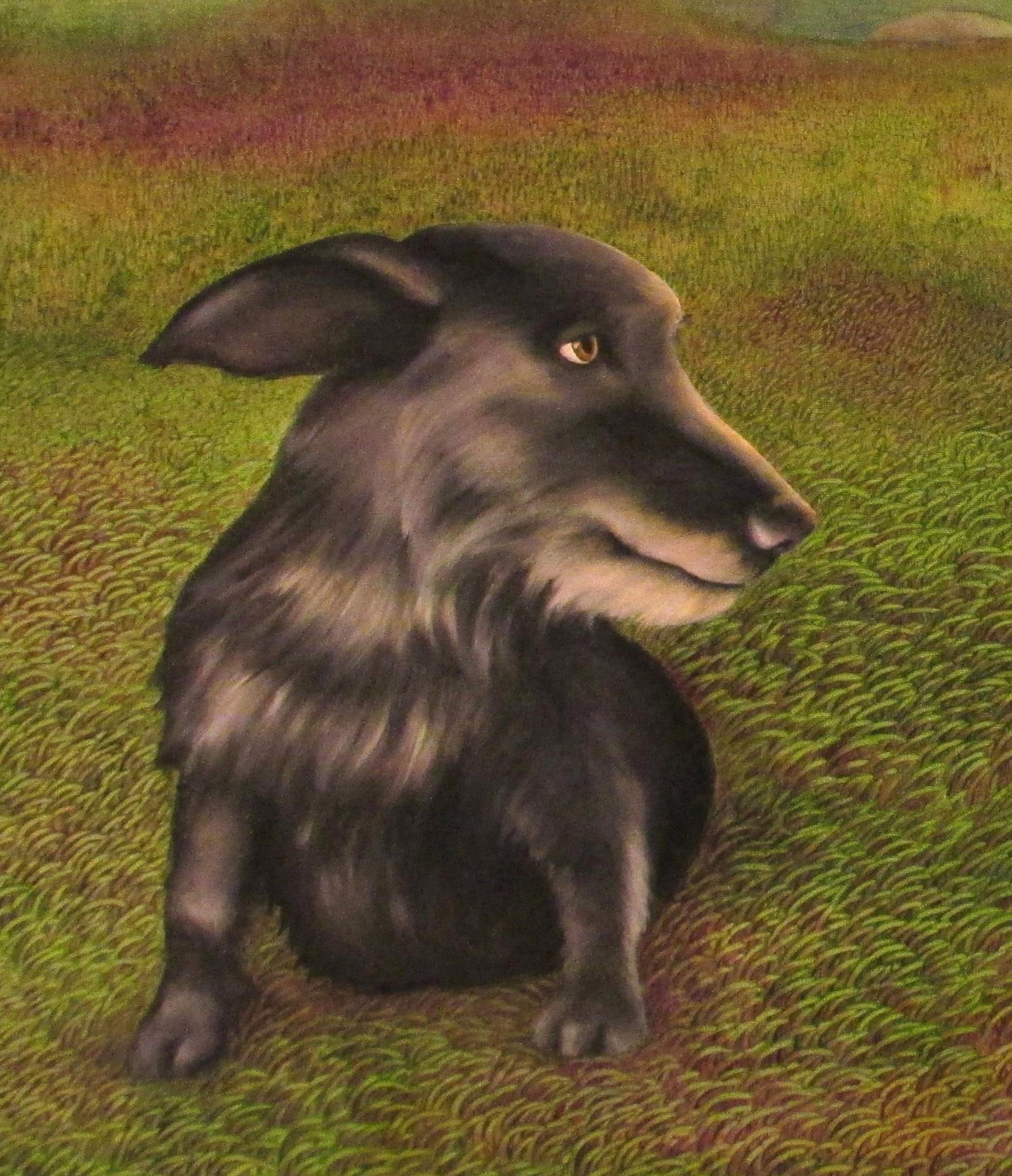 Portrait original d'une femme américaine en portrait de chien, réalisme académique contemporain, paysage - Marron Animal Painting par Jacqueline Welch