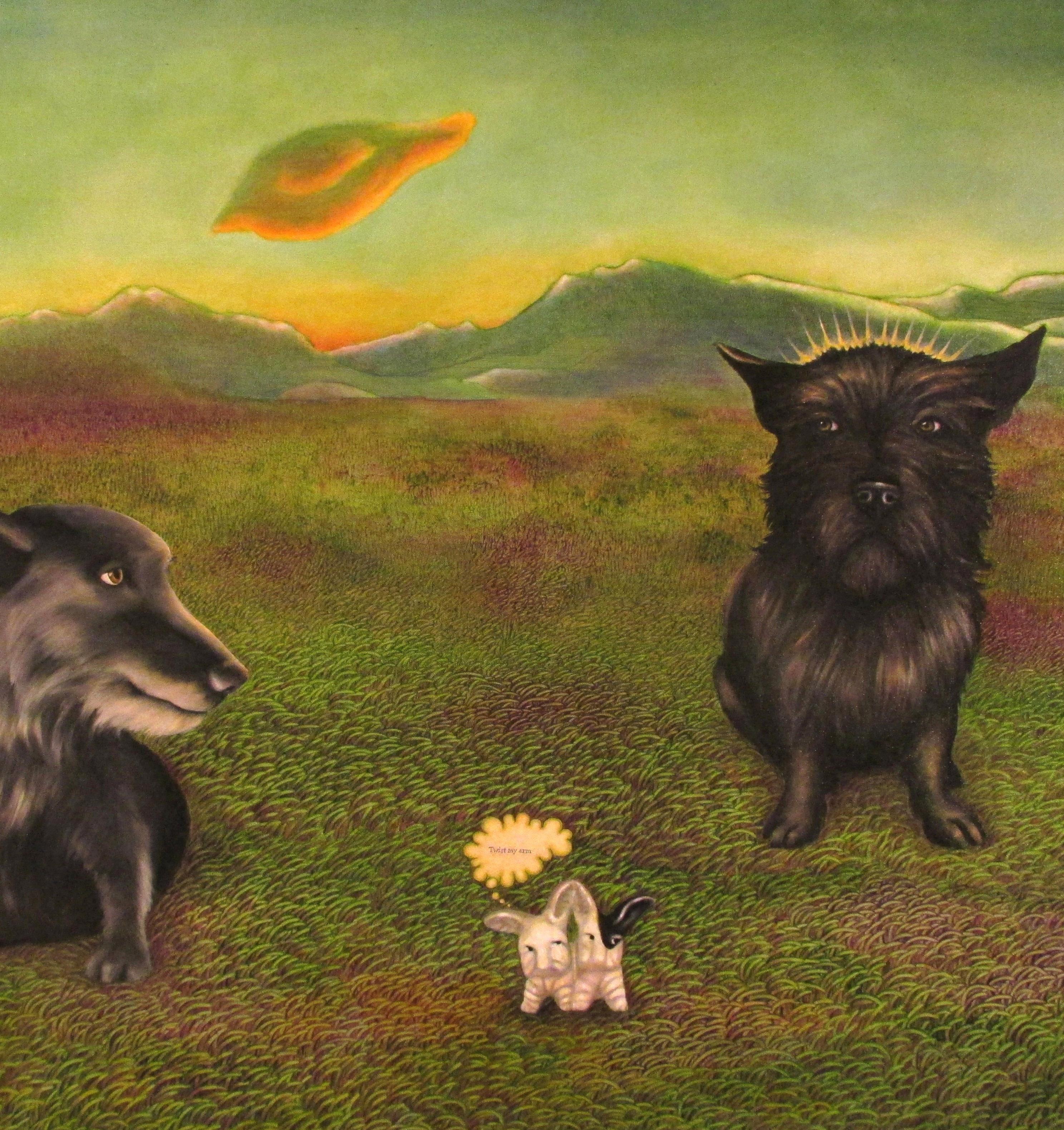 Portrait original d'une femme américaine en portrait de chien, réalisme académique contemporain, paysage - Painting de Jacqueline Welch