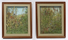 Pair of Vintage Reverse Layered Glass Paintings English Unique Kitsch Rare 1980