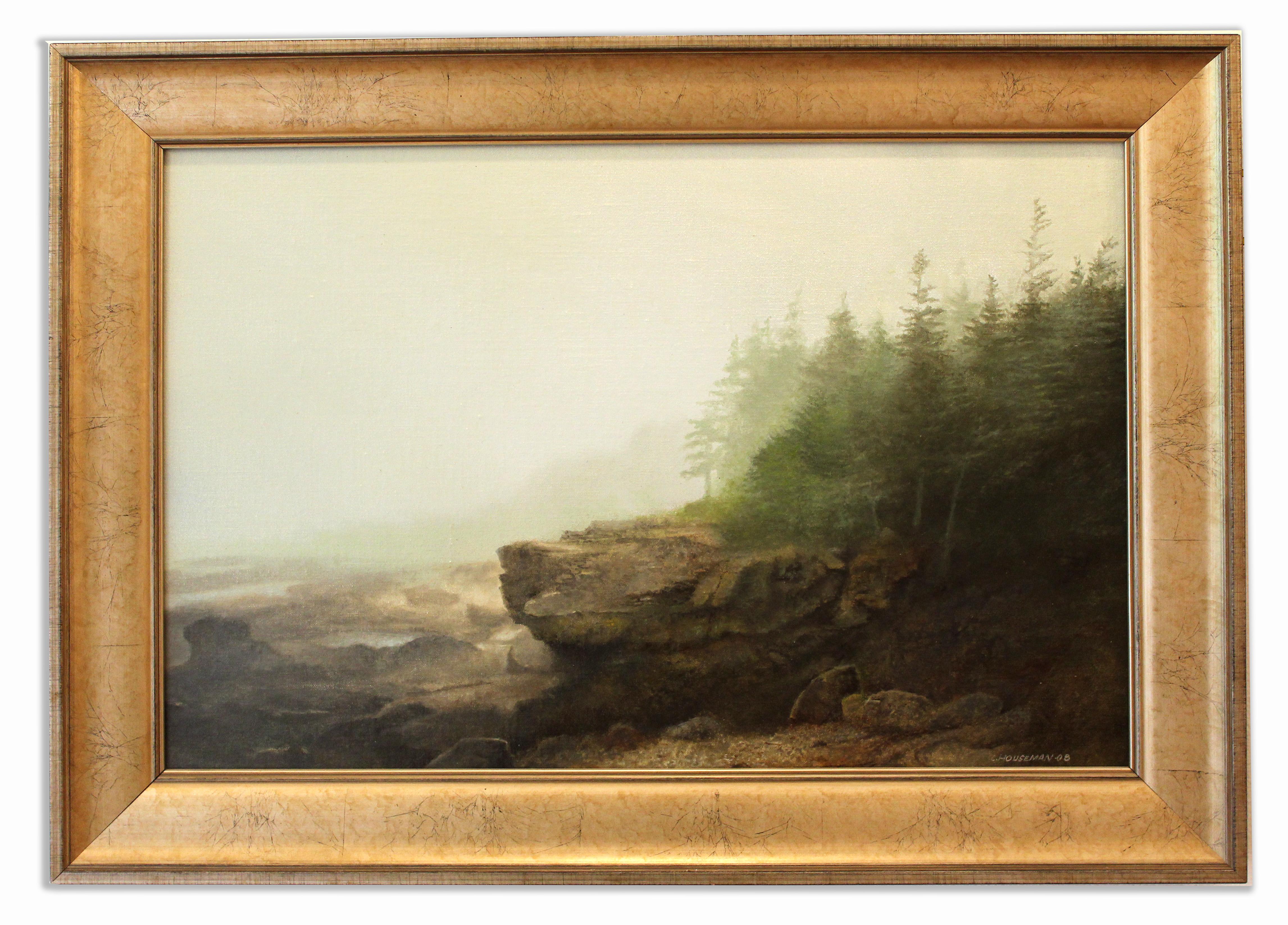 Charles N. Houseman Landscape Painting - Contemporary American Realist Oil Painting Landscape Fog Hudson River Romantic