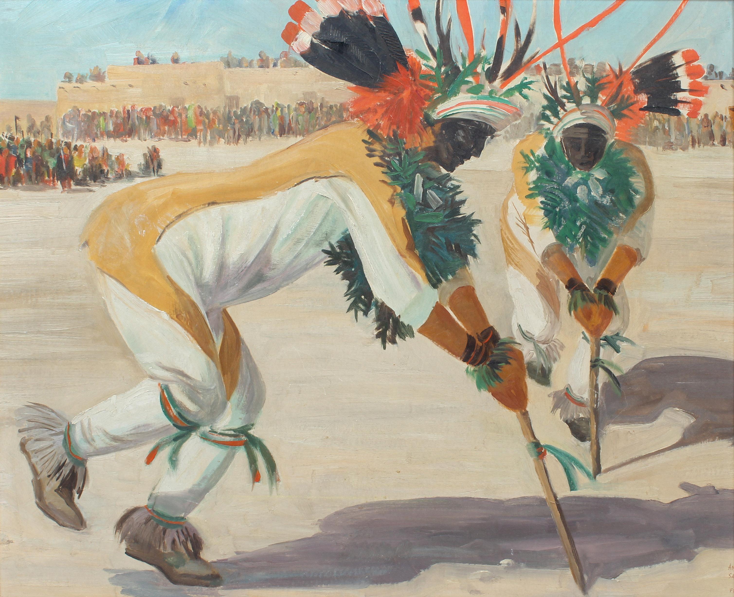 Amerikanisches Gemälde Indigene Kunst Nord- und Südamerikas, Tanzausstellung, New Mexico, Antelope-Tänzer – Painting von Rudolph Wedow