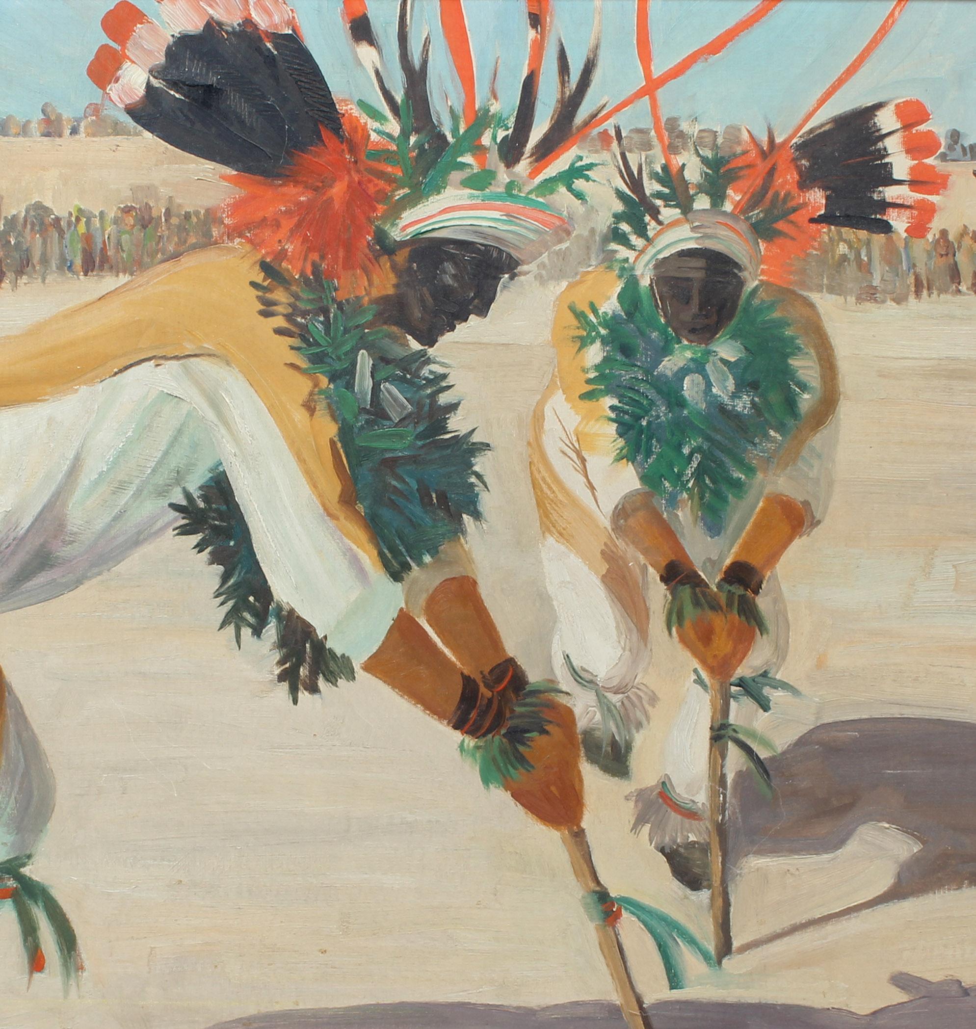 Amerikanisches Gemälde Indigene Kunst Nord- und Südamerikas, Tanzausstellung, New Mexico, Antelope-Tänzer (Amerikanischer Impressionismus), Painting, von Rudolph Wedow