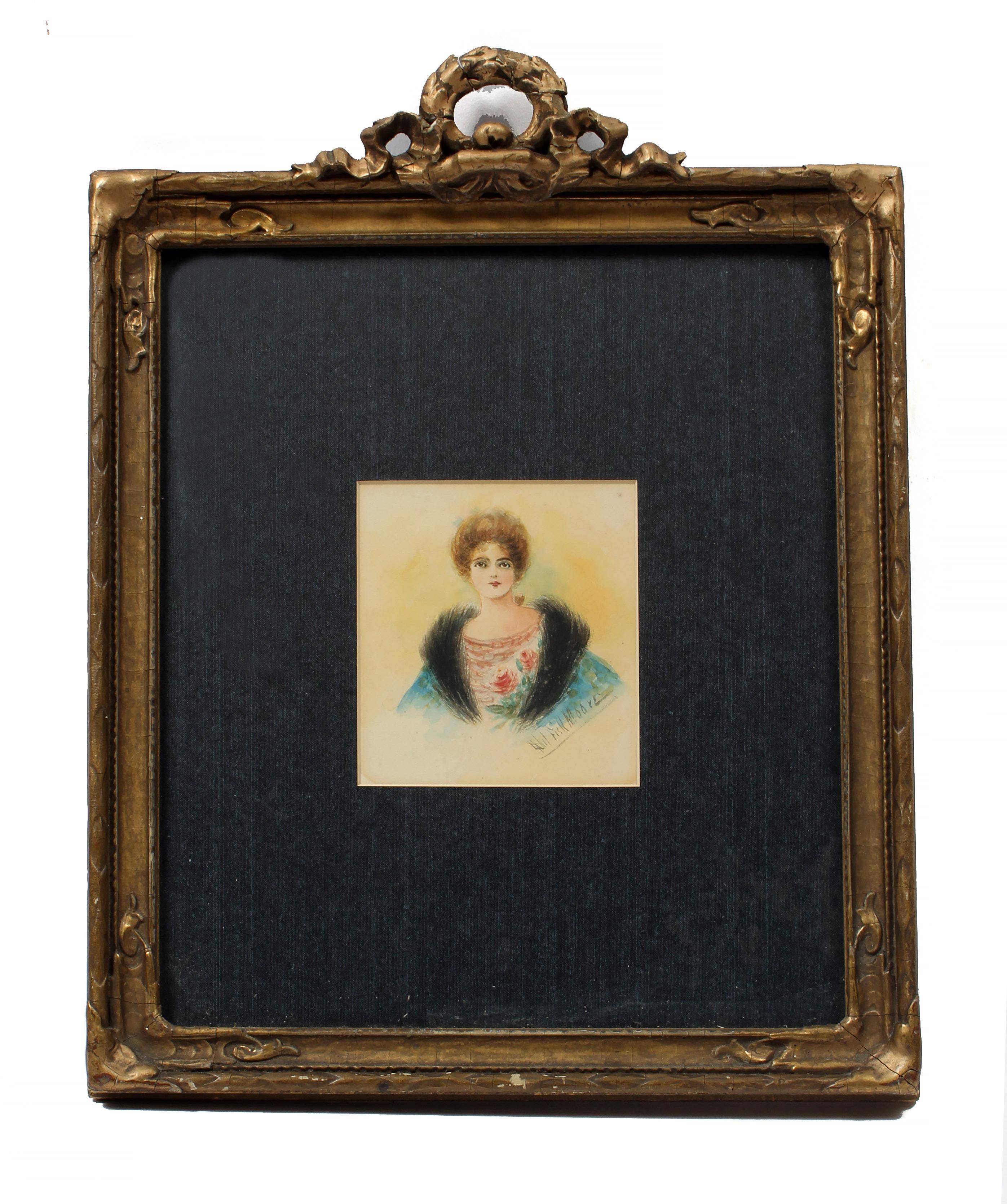 Miniature Antique American Portrait Painting of a Young Woman in original Frame