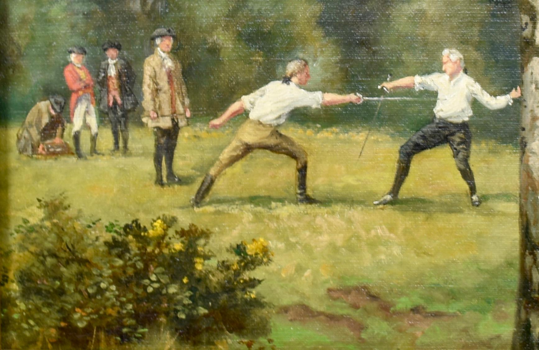 Antique English Sporting Art, Fencing in the Woods, Original Rare Oil Painting 1