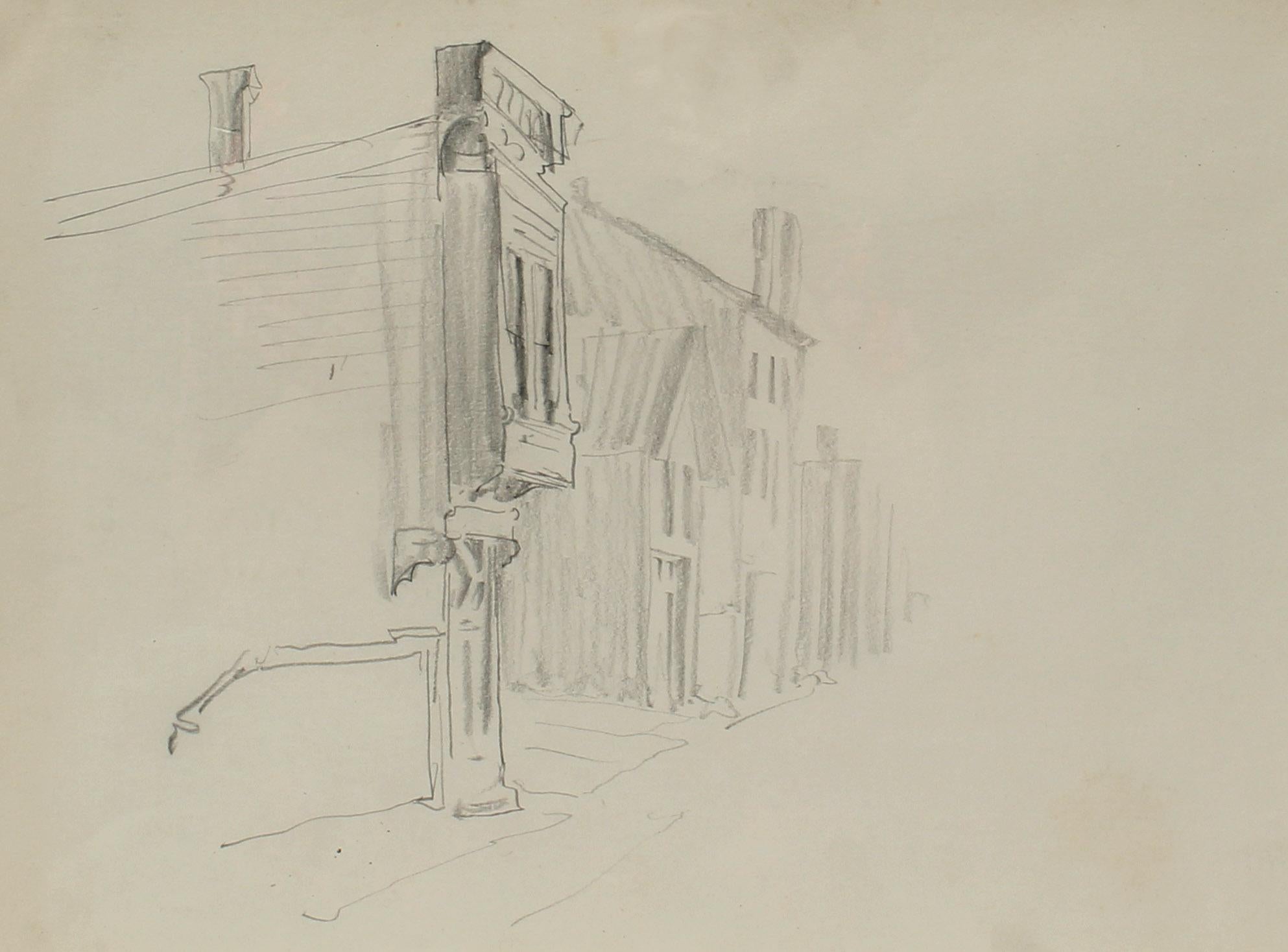 Original Rare Charles Burchfield Drawing Buildings Ohio 1919 - Art by Charles E. Burchfield